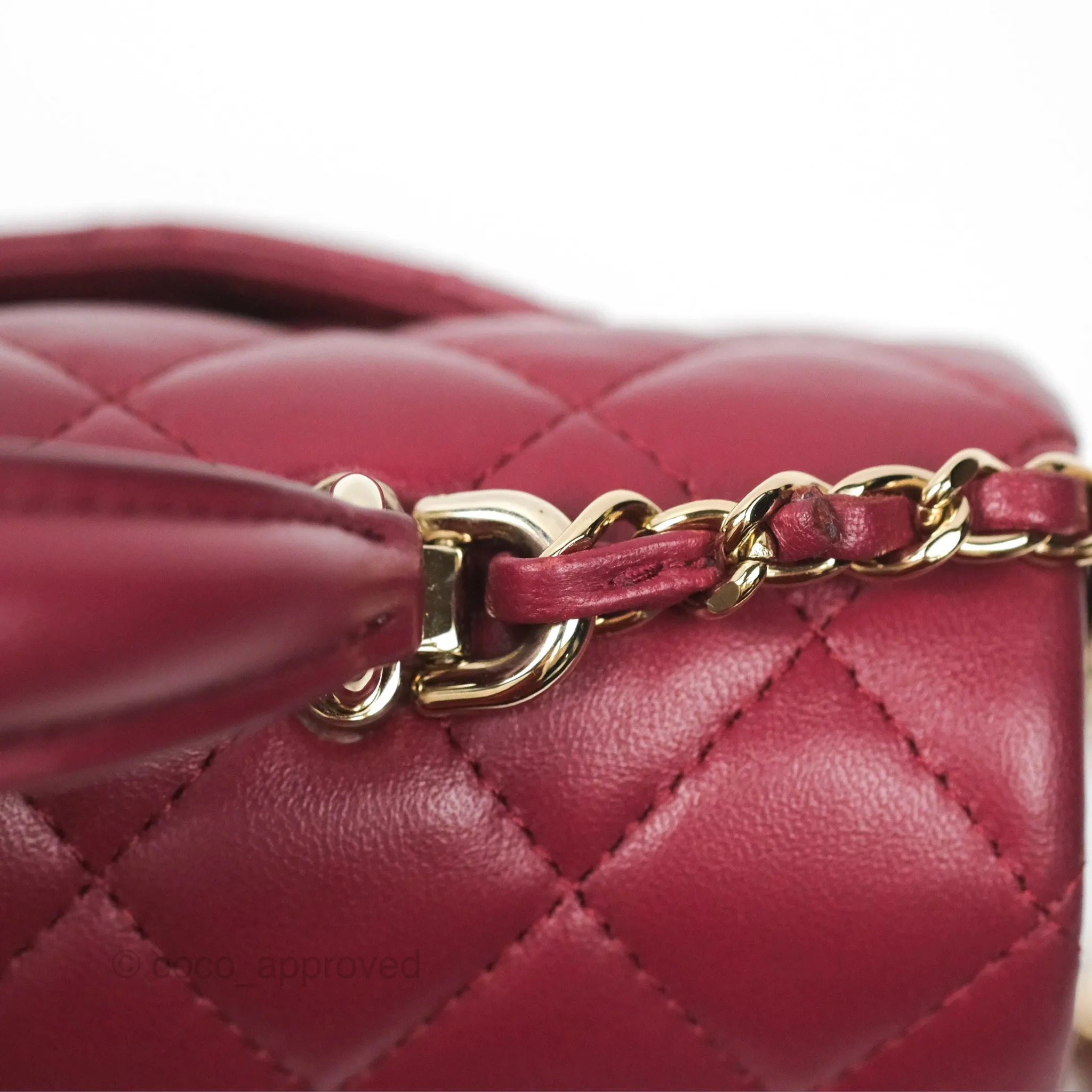 Chanel Top Handle Mini Rectangular Flap Bag Burgundy Red Lambskin Gold Hardware