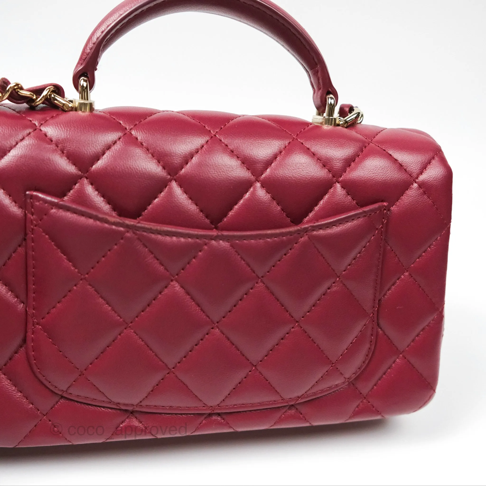 Chanel Top Handle Mini Rectangular Flap Bag Burgundy Red Lambskin Gold Hardware