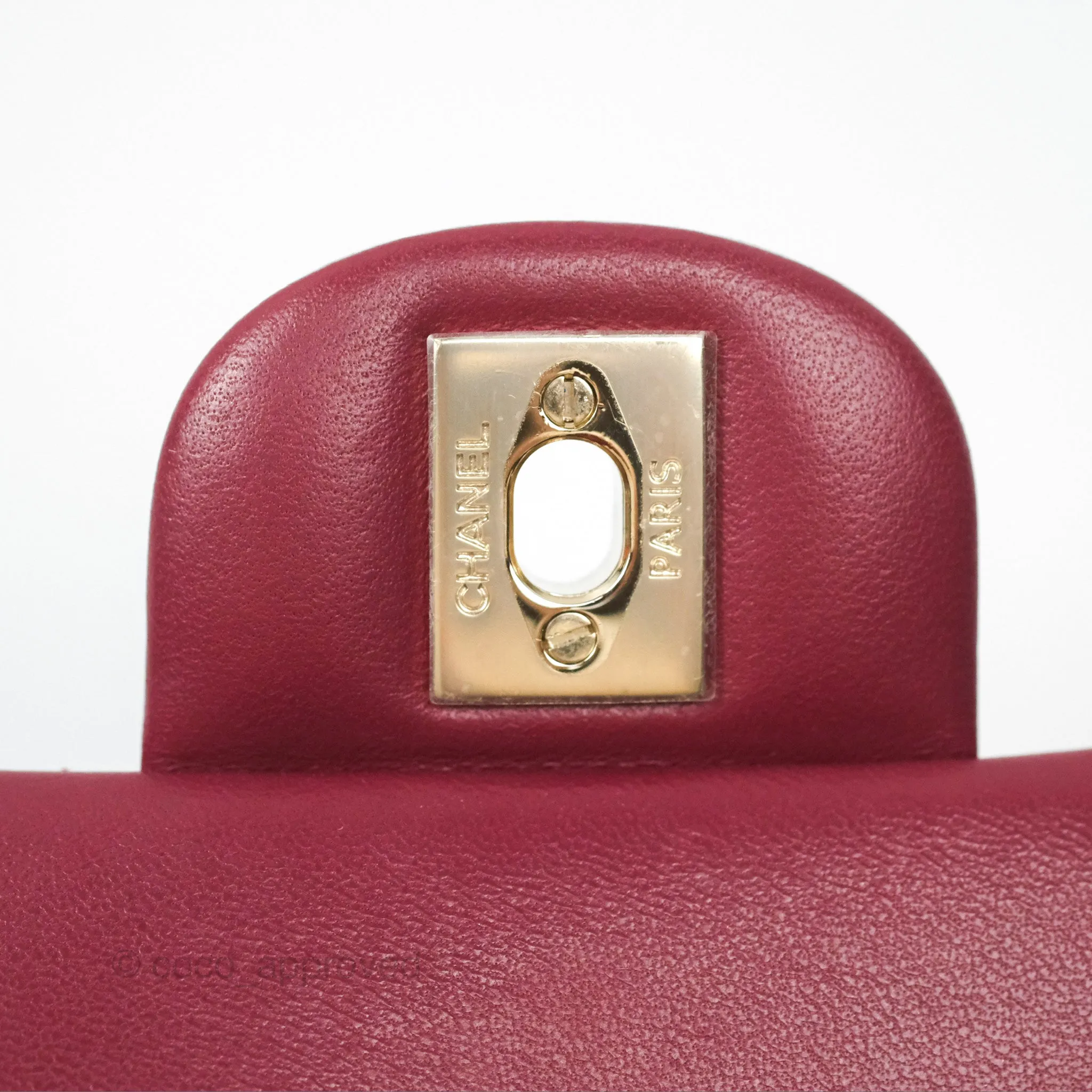 Chanel Top Handle Mini Rectangular Flap Bag Burgundy Red Lambskin Gold Hardware