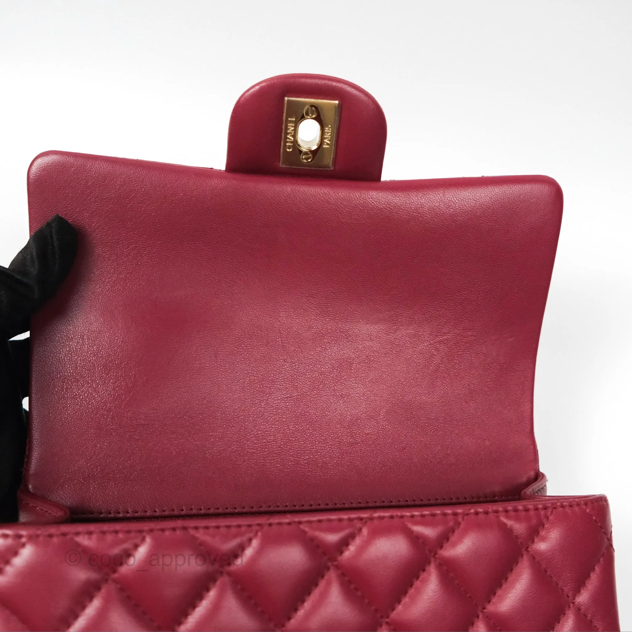 Chanel Top Handle Mini Rectangular Flap Bag Burgundy Red Lambskin Gold Hardware