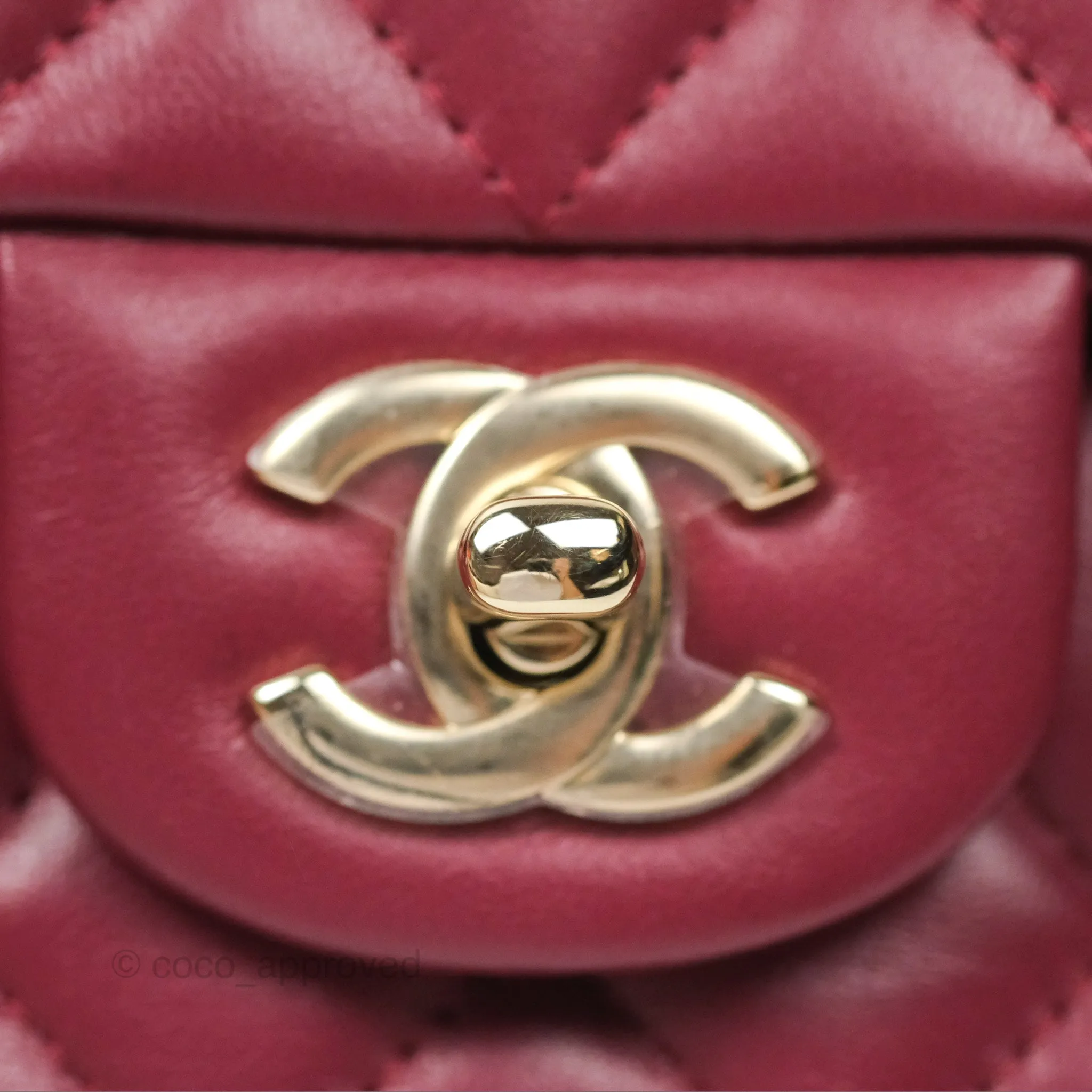 Chanel Top Handle Mini Rectangular Flap Bag Burgundy Red Lambskin Gold Hardware