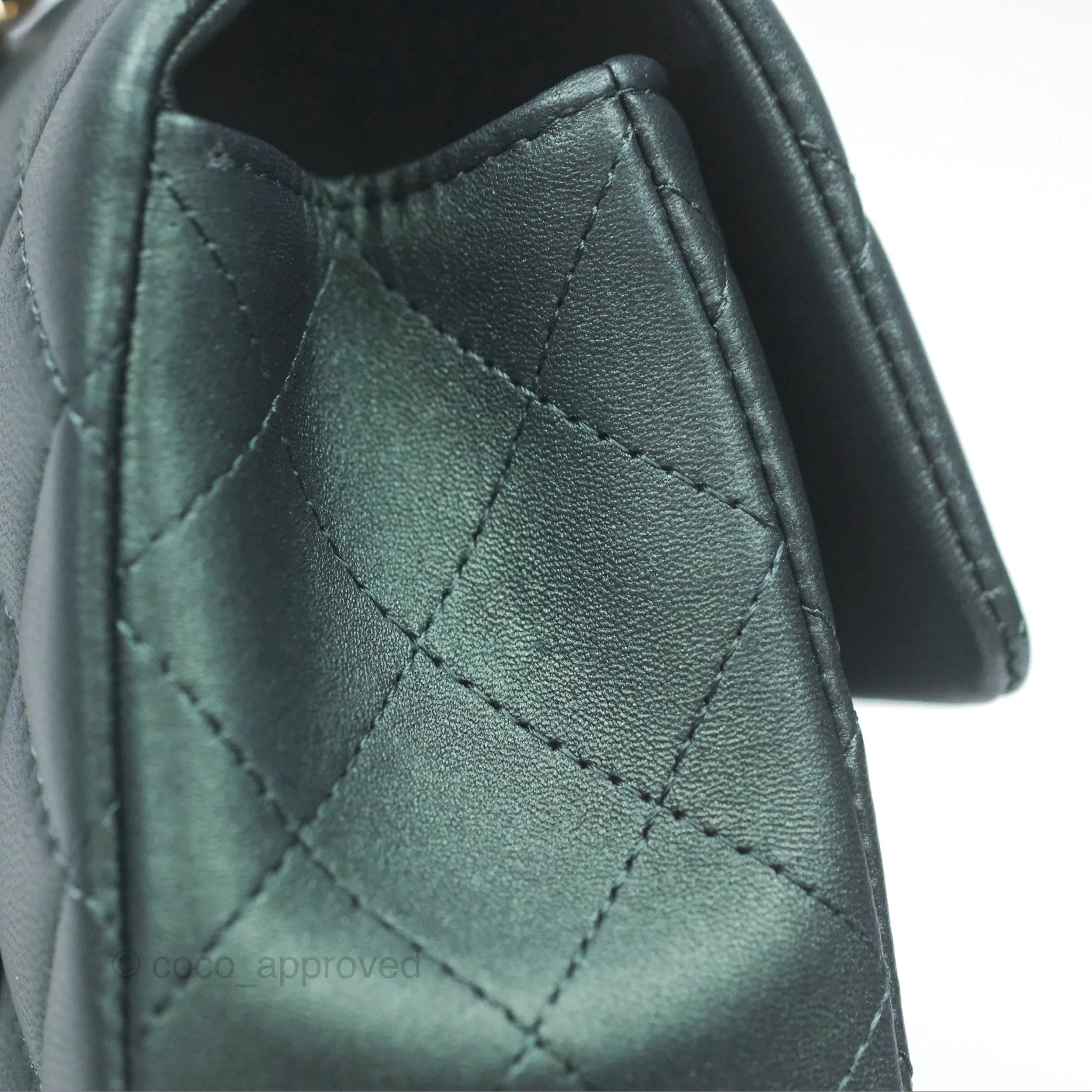 Chanel Top Handle Mini Rectangular Flap Bag Iridescent Dark Green Lambskin Gold Hardware