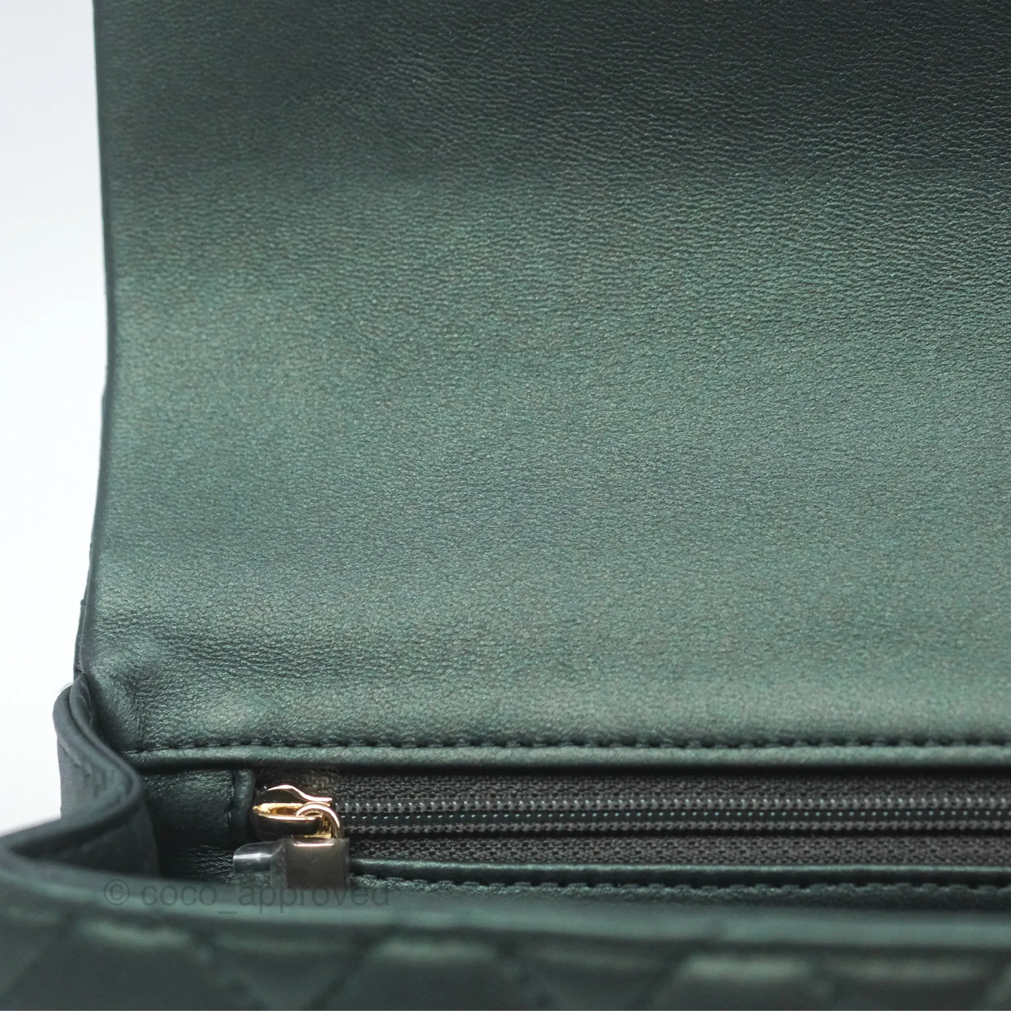 Chanel Top Handle Mini Rectangular Flap Bag Iridescent Dark Green Lambskin Gold Hardware