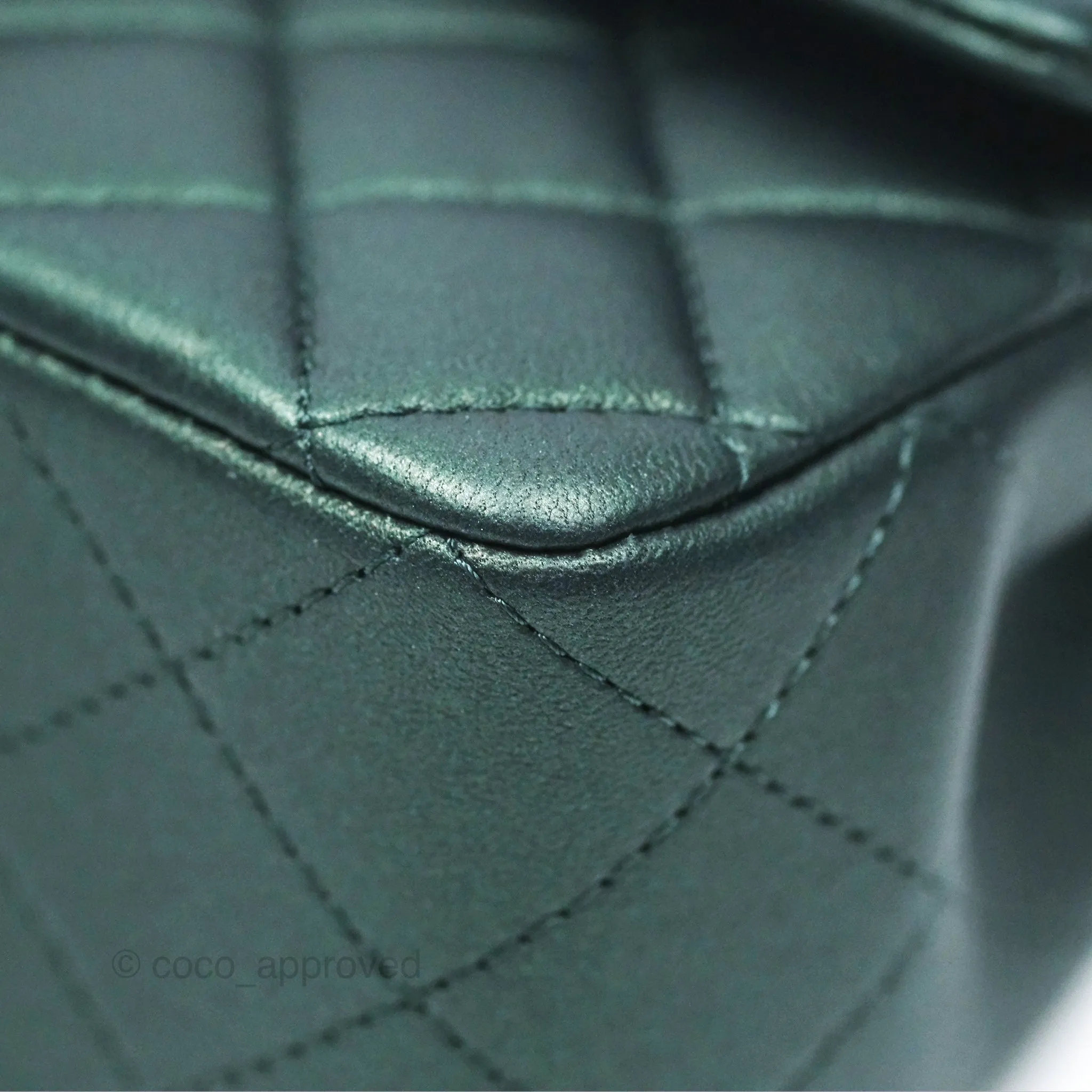 Chanel Top Handle Mini Rectangular Flap Bag Iridescent Dark Green Lambskin Gold Hardware