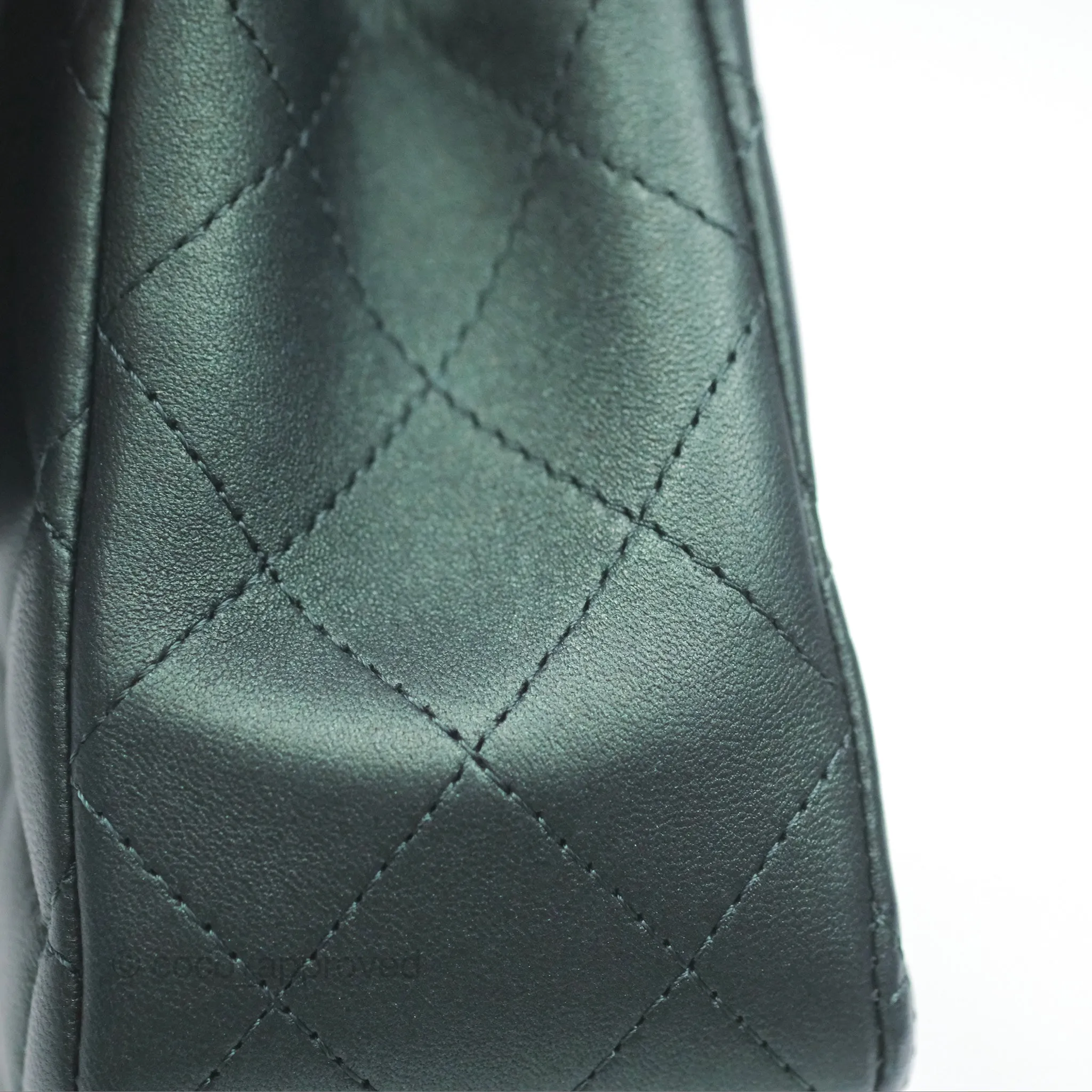 Chanel Top Handle Mini Rectangular Flap Bag Iridescent Dark Green Lambskin Gold Hardware