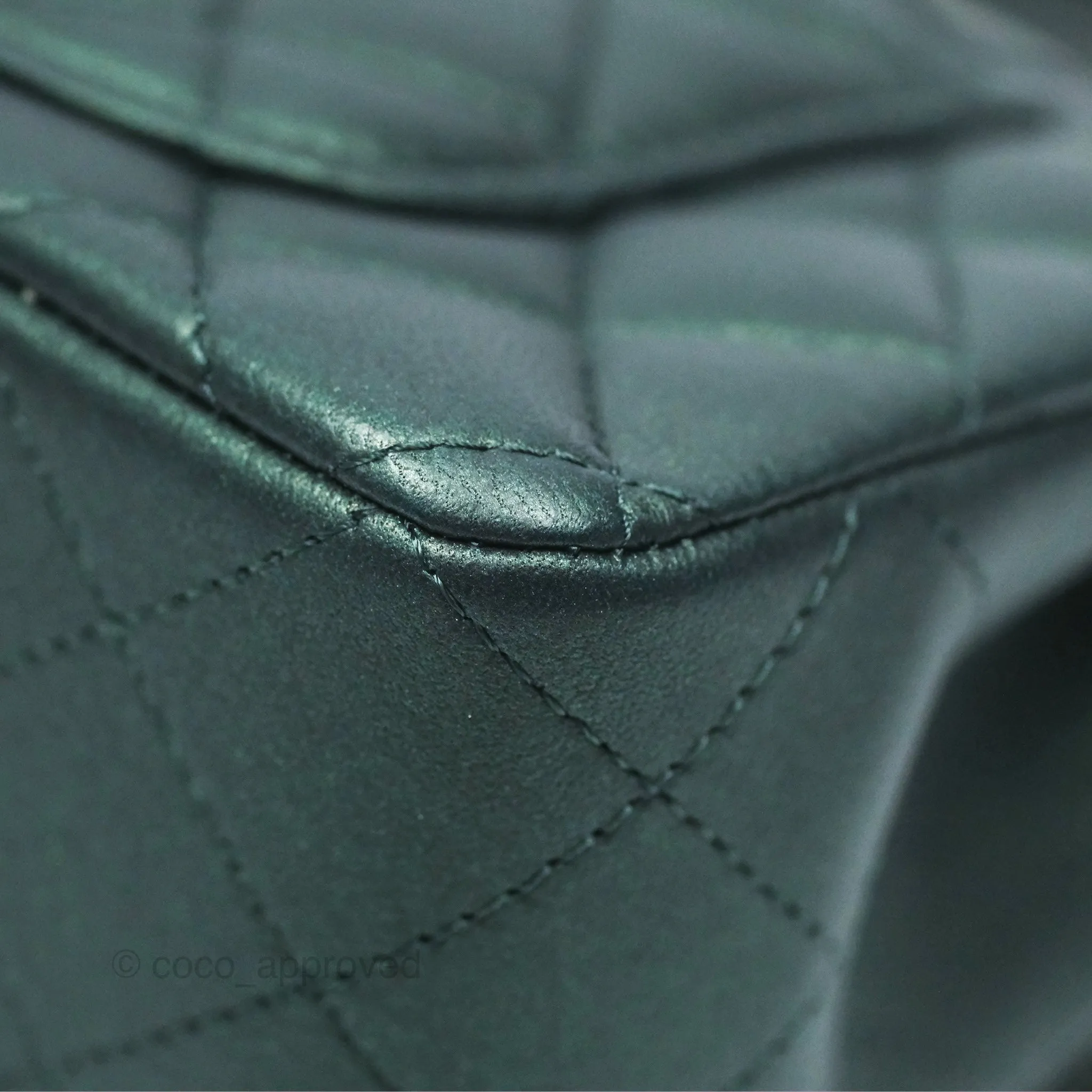 Chanel Top Handle Mini Rectangular Flap Bag Iridescent Dark Green Lambskin Gold Hardware