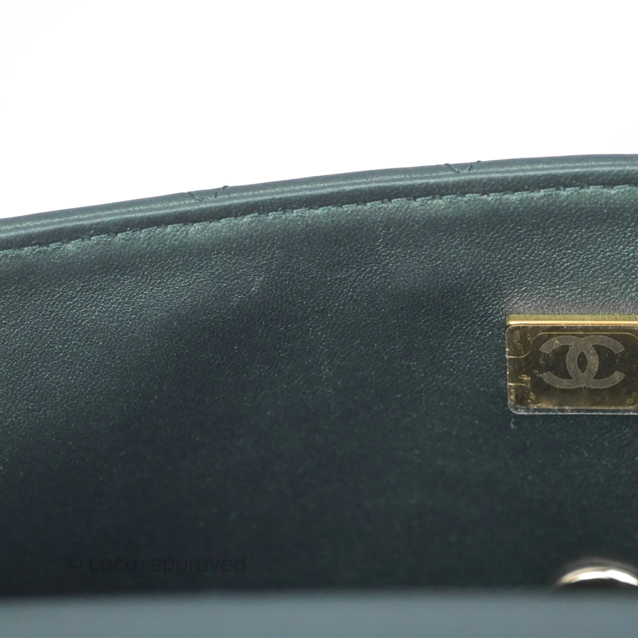 Chanel Top Handle Mini Rectangular Flap Bag Iridescent Dark Green Lambskin Gold Hardware