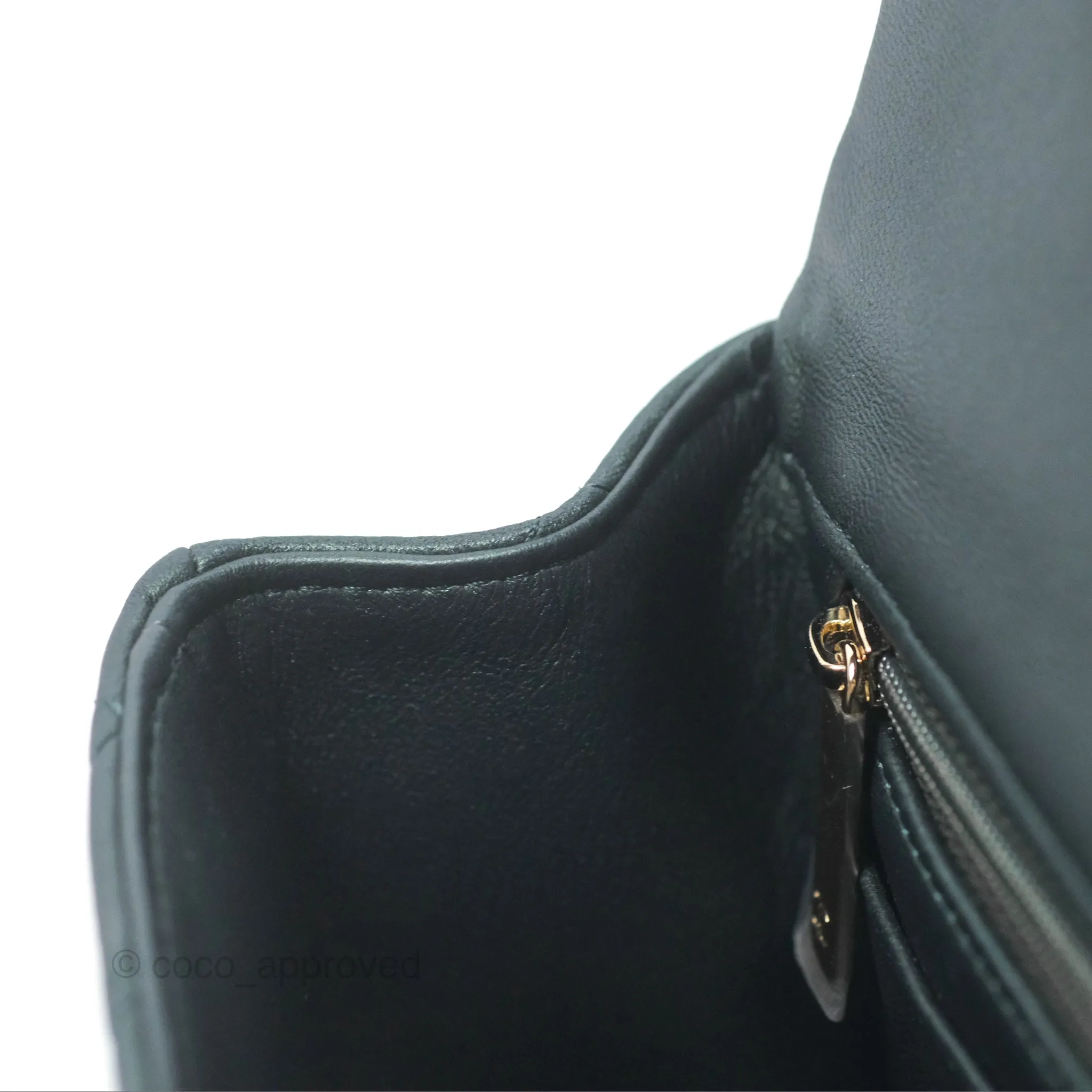 Chanel Top Handle Mini Rectangular Flap Bag Iridescent Dark Green Lambskin Gold Hardware