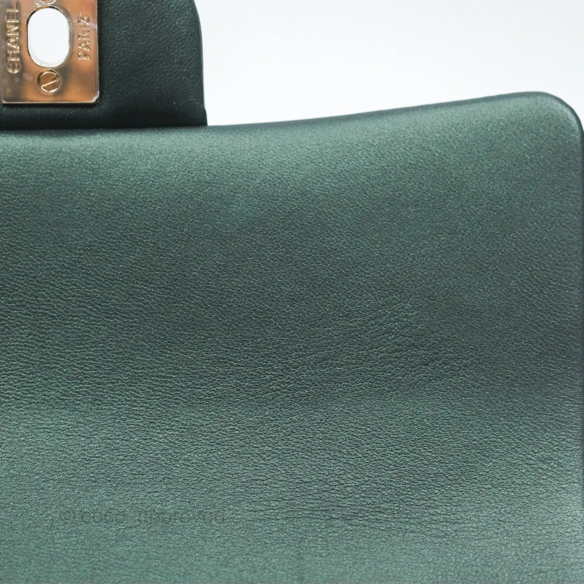 Chanel Top Handle Mini Rectangular Flap Bag Iridescent Dark Green Lambskin Gold Hardware