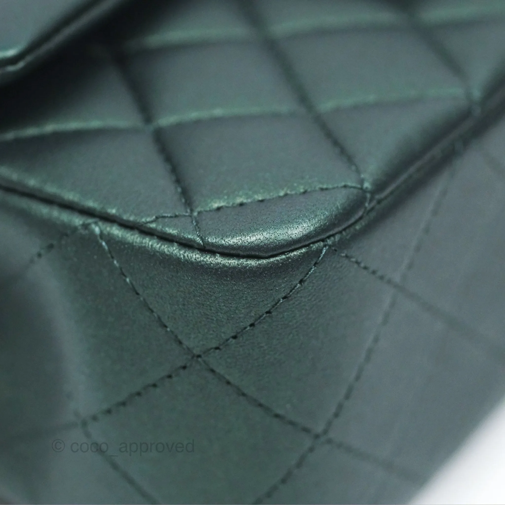 Chanel Top Handle Mini Rectangular Flap Bag Iridescent Dark Green Lambskin Gold Hardware
