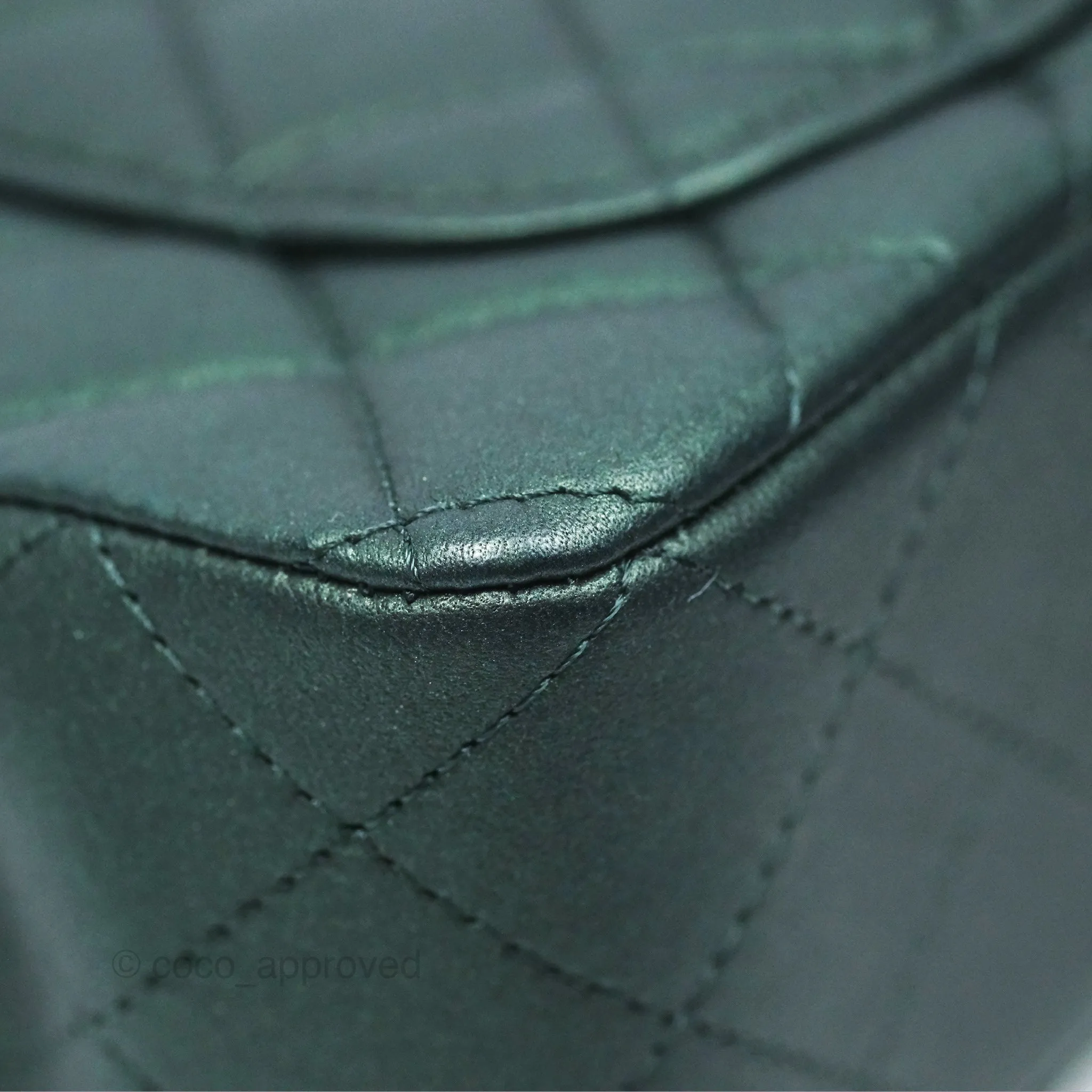 Chanel Top Handle Mini Rectangular Flap Bag Iridescent Dark Green Lambskin Gold Hardware