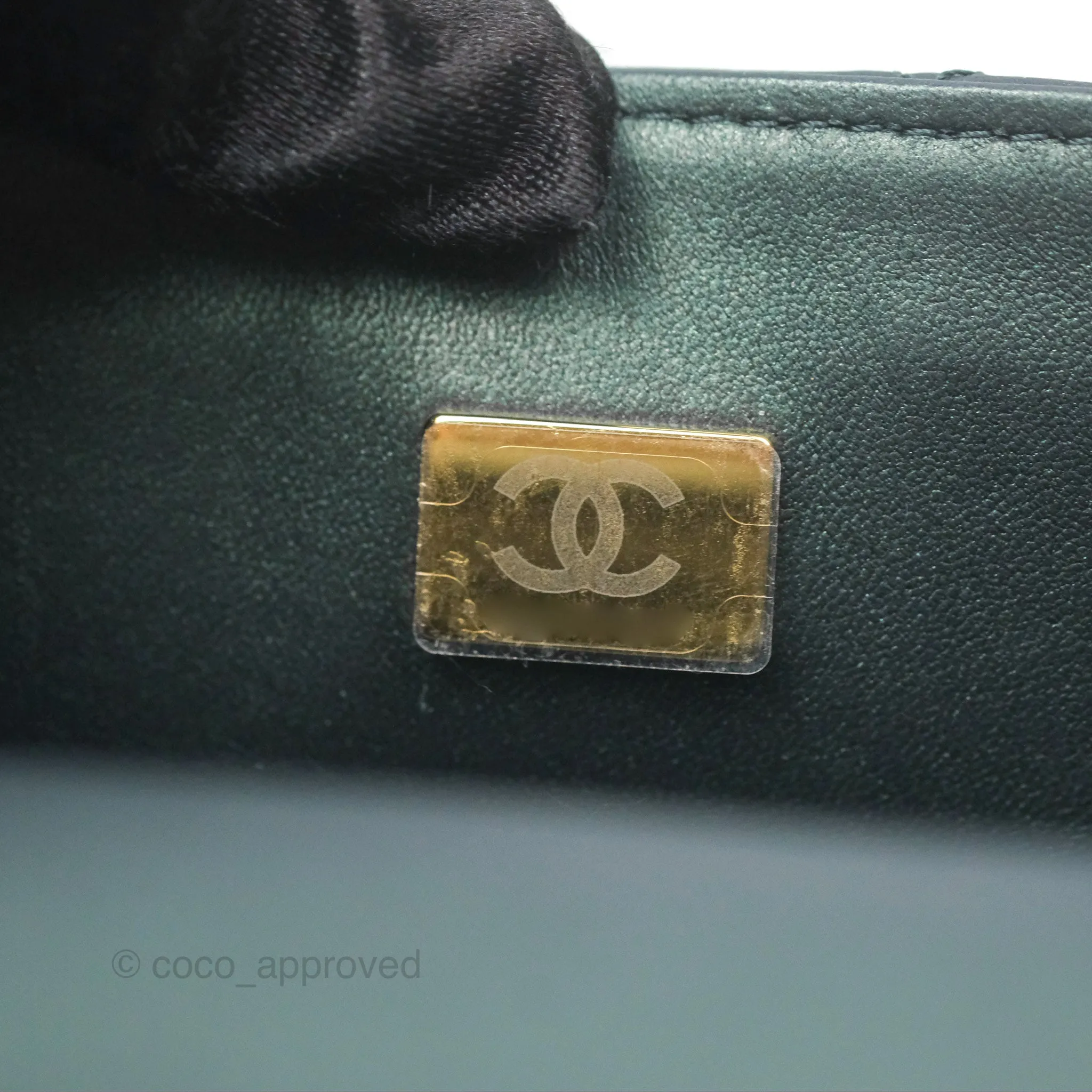 Chanel Top Handle Mini Rectangular Flap Bag Iridescent Dark Green Lambskin Gold Hardware
