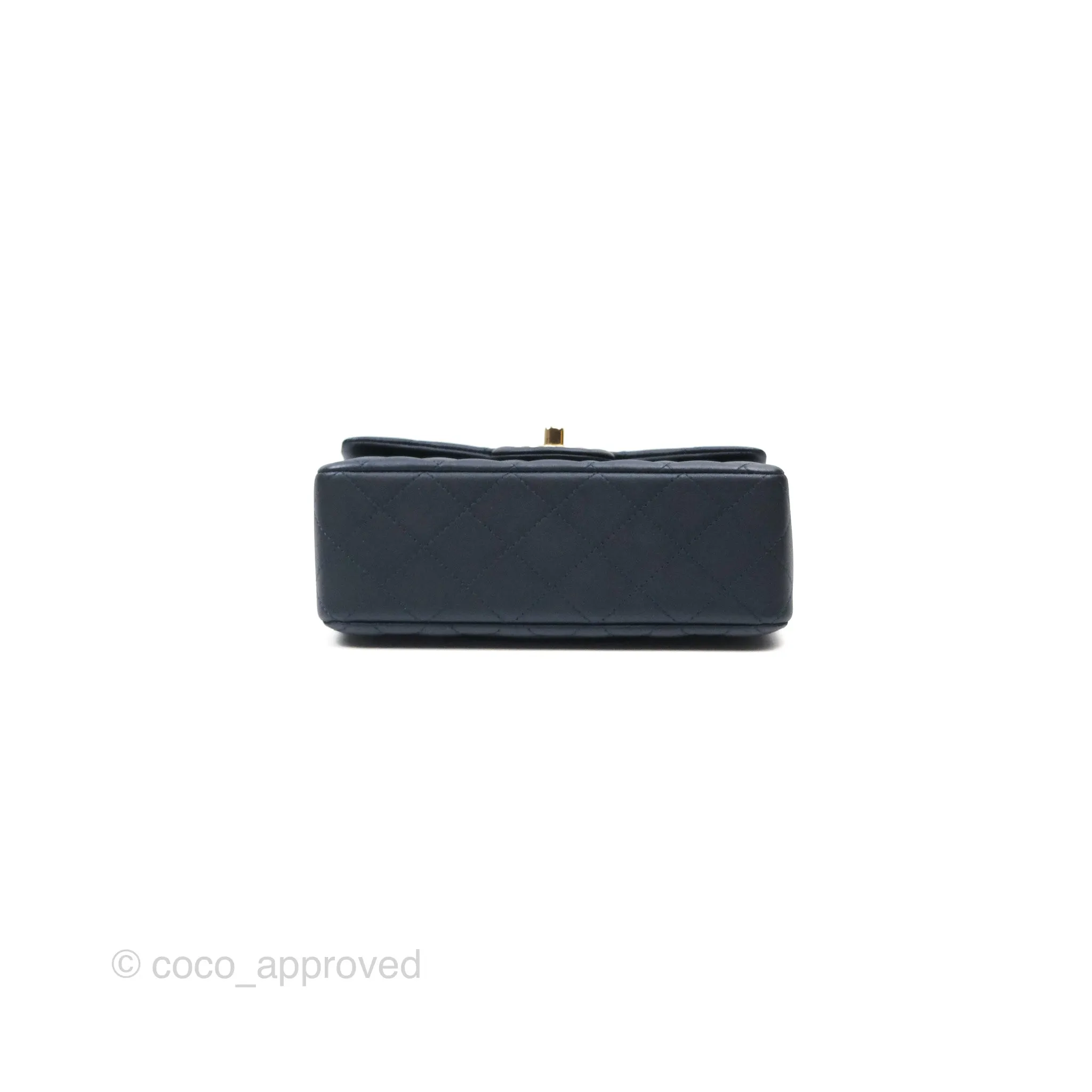 Chanel Top Handle Mini Rectangular Flap Bag Iridescent Navy Lambskin Gold Hardware