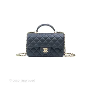 Chanel Top Handle Mini Rectangular Flap Bag Iridescent Navy Lambskin Gold Hardware