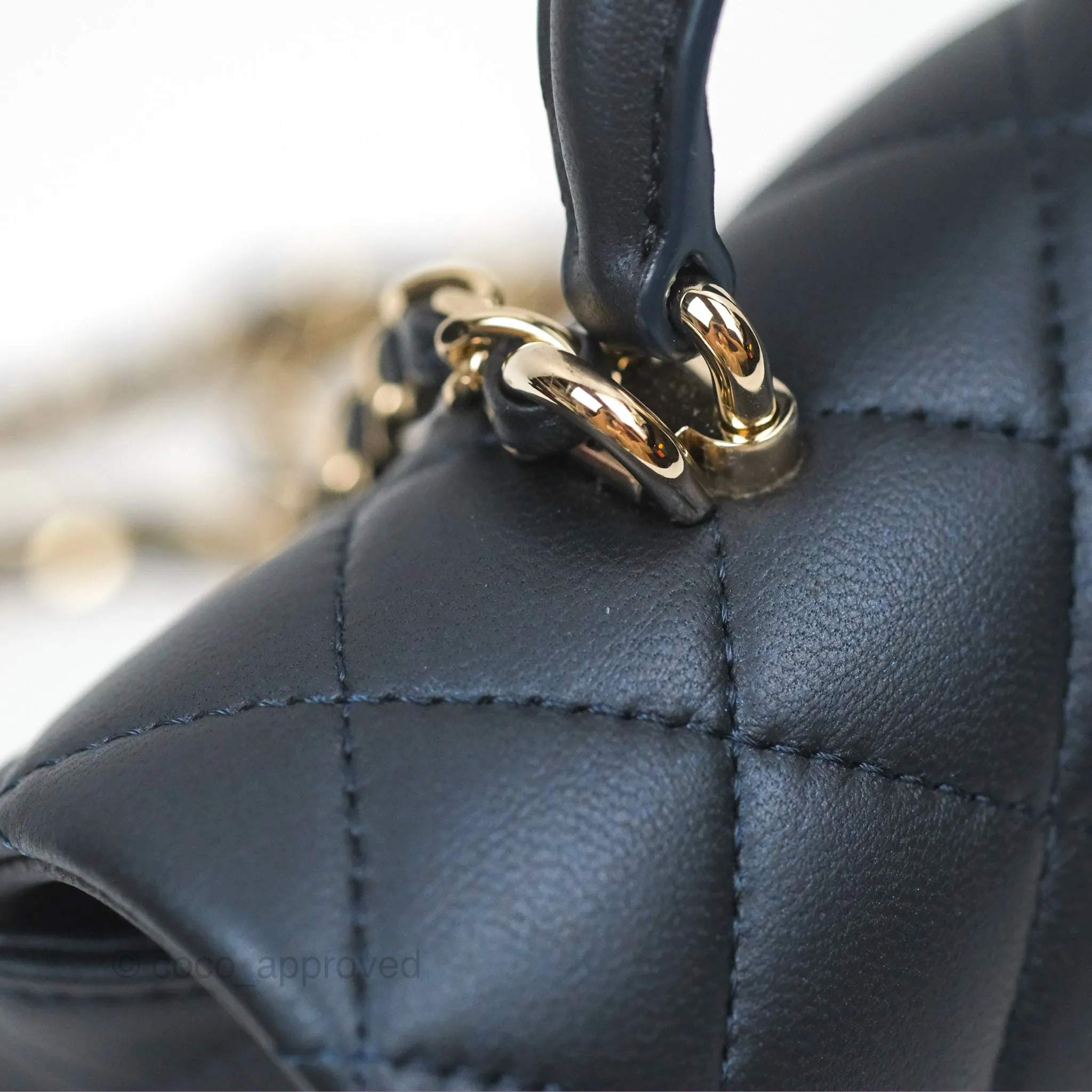 Chanel Top Handle Mini Rectangular Flap Bag Iridescent Navy Lambskin Gold Hardware