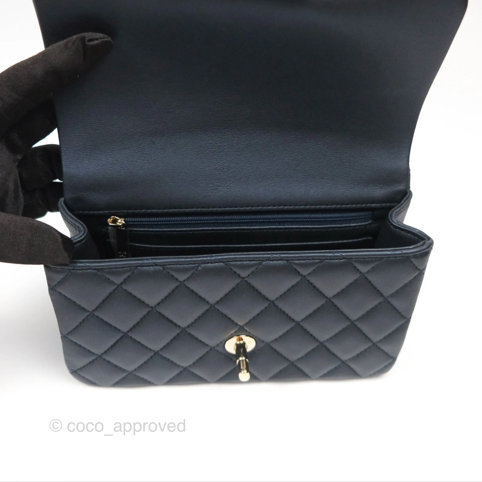 Chanel Top Handle Mini Rectangular Flap Bag Iridescent Navy Lambskin Gold Hardware
