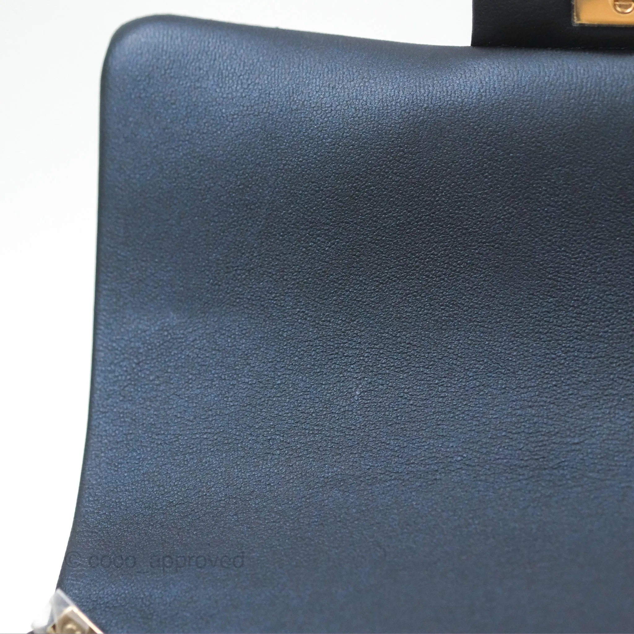 Chanel Top Handle Mini Rectangular Flap Bag Iridescent Navy Lambskin Gold Hardware