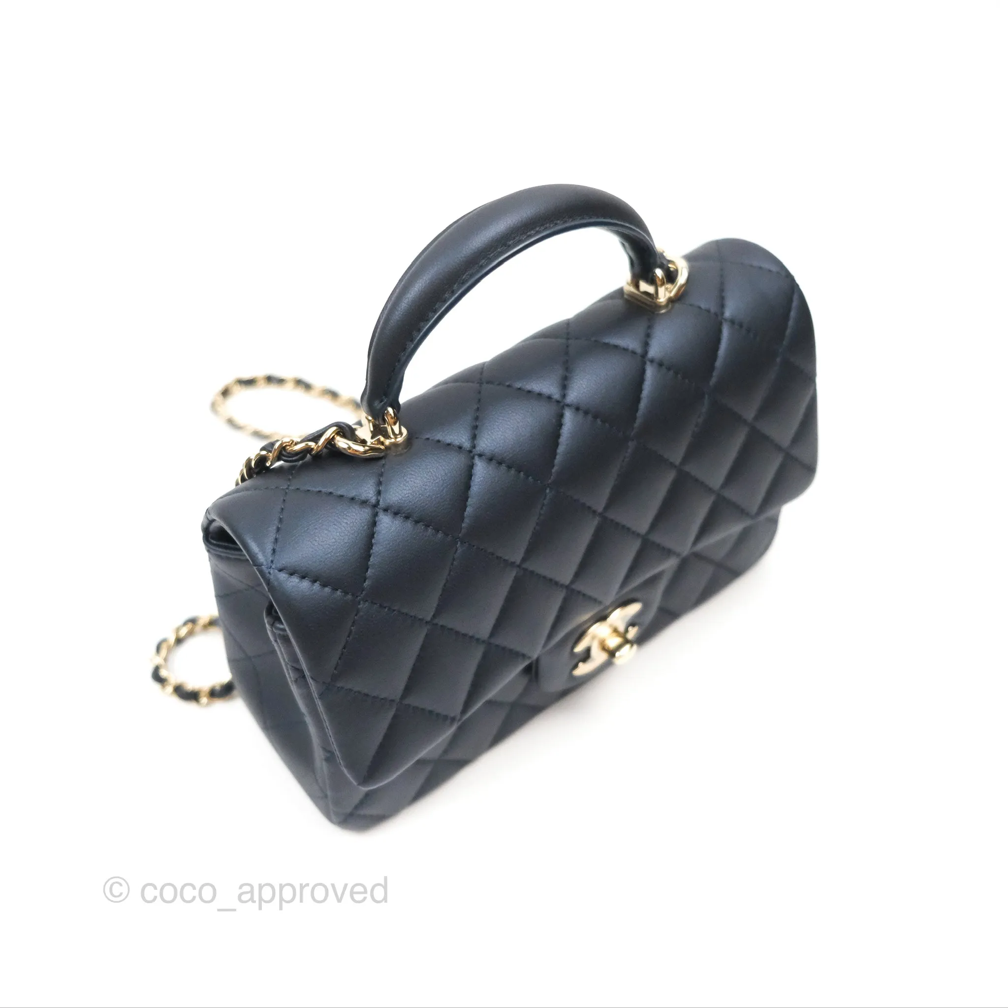 Chanel Top Handle Mini Rectangular Flap Bag Iridescent Navy Lambskin Gold Hardware
