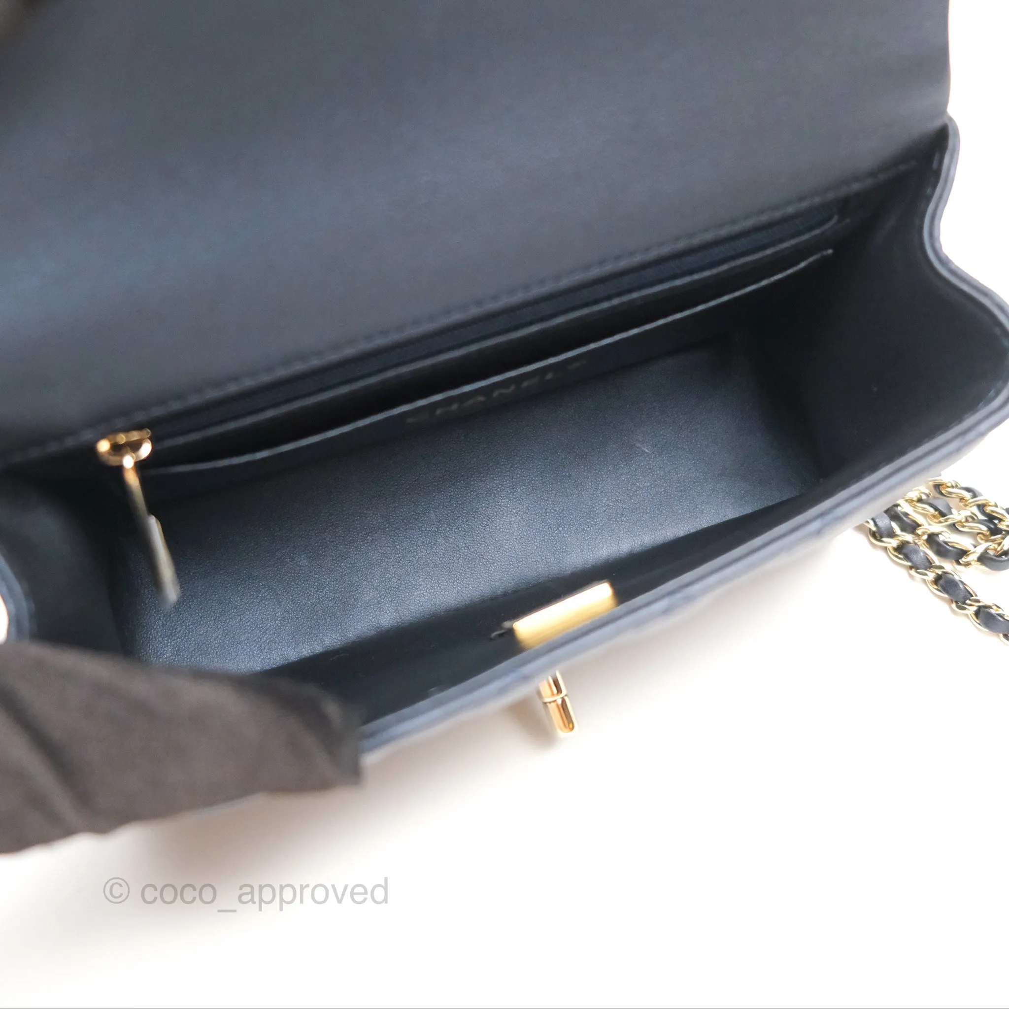 Chanel Top Handle Mini Rectangular Flap Bag Iridescent Navy Lambskin Gold Hardware