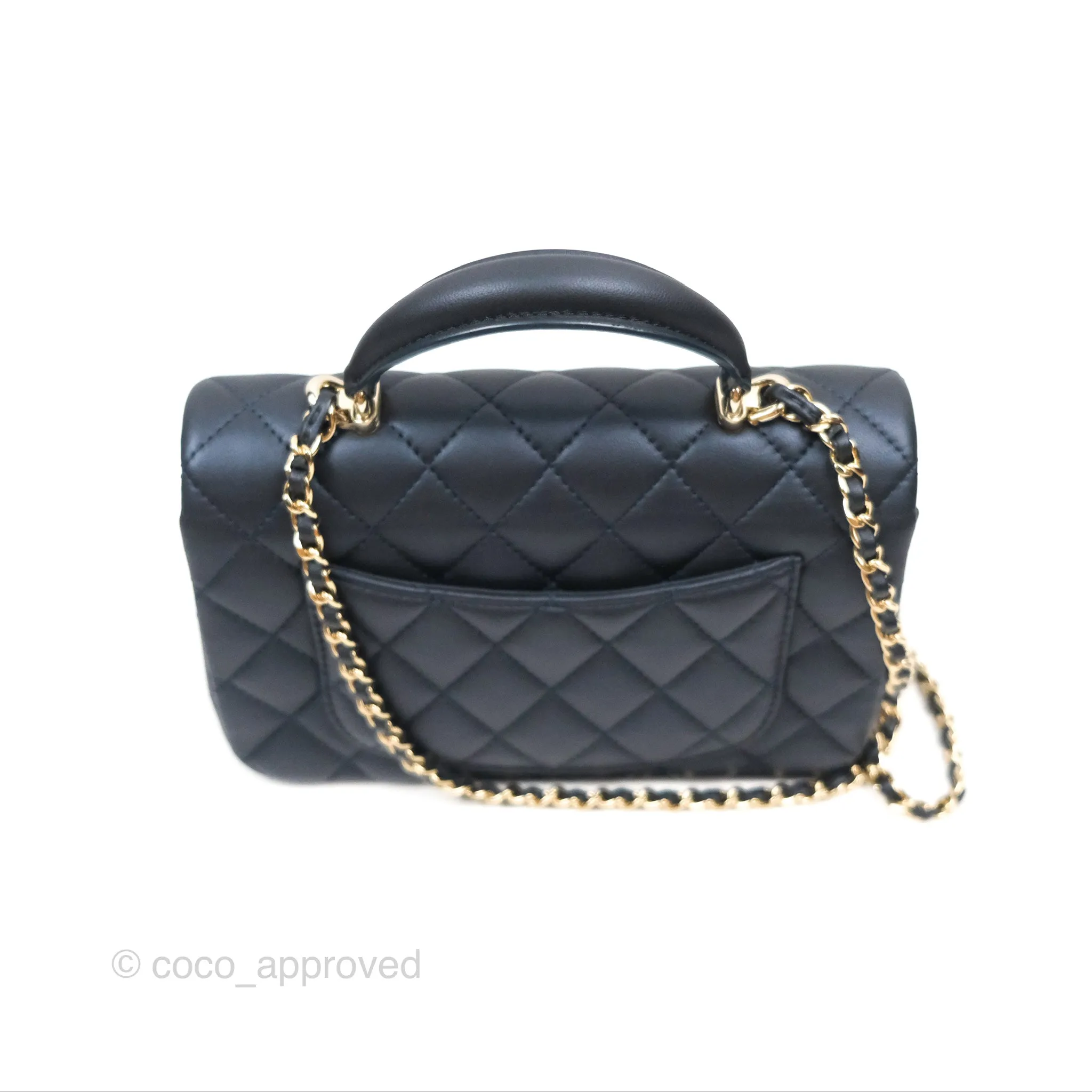 Chanel Top Handle Mini Rectangular Flap Bag Iridescent Navy Lambskin Gold Hardware