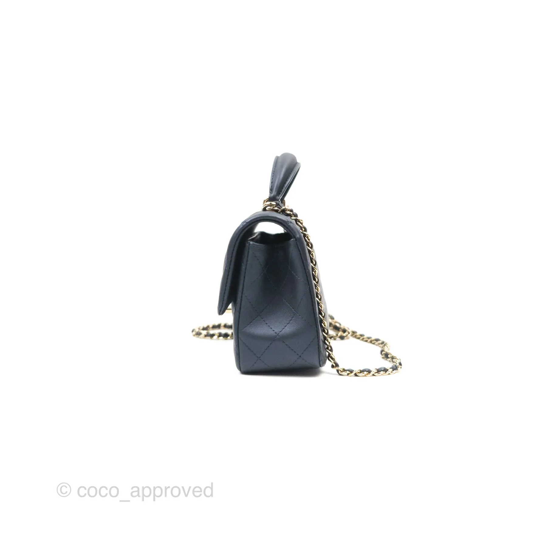 Chanel Top Handle Mini Rectangular Flap Bag Iridescent Navy Lambskin Gold Hardware
