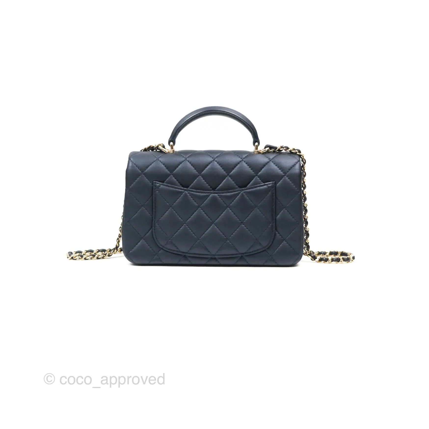 Chanel Top Handle Mini Rectangular Flap Bag Iridescent Navy Lambskin Gold Hardware
