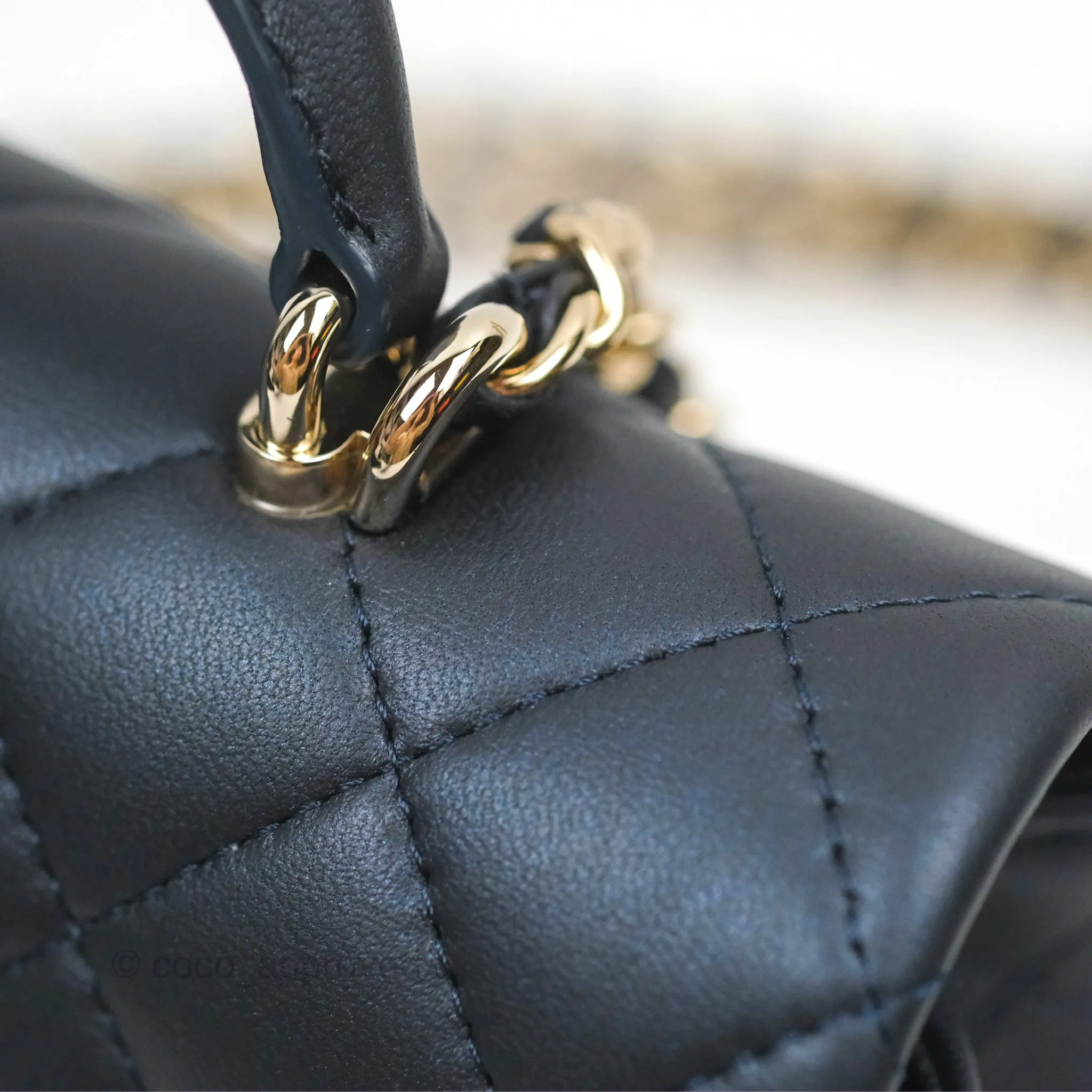 Chanel Top Handle Mini Rectangular Flap Bag Iridescent Navy Lambskin Gold Hardware
