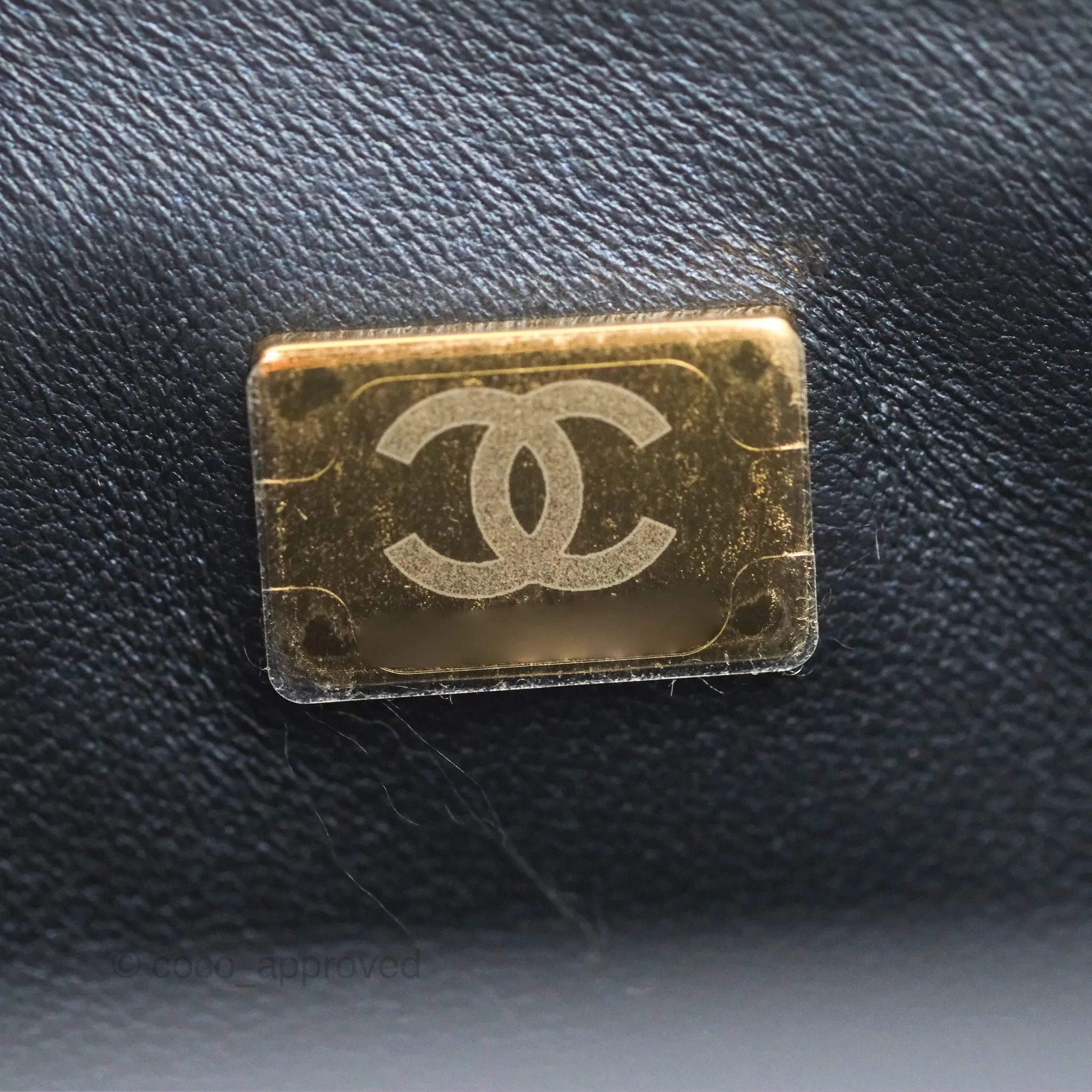 Chanel Top Handle Mini Rectangular Flap Bag Iridescent Navy Lambskin Gold Hardware