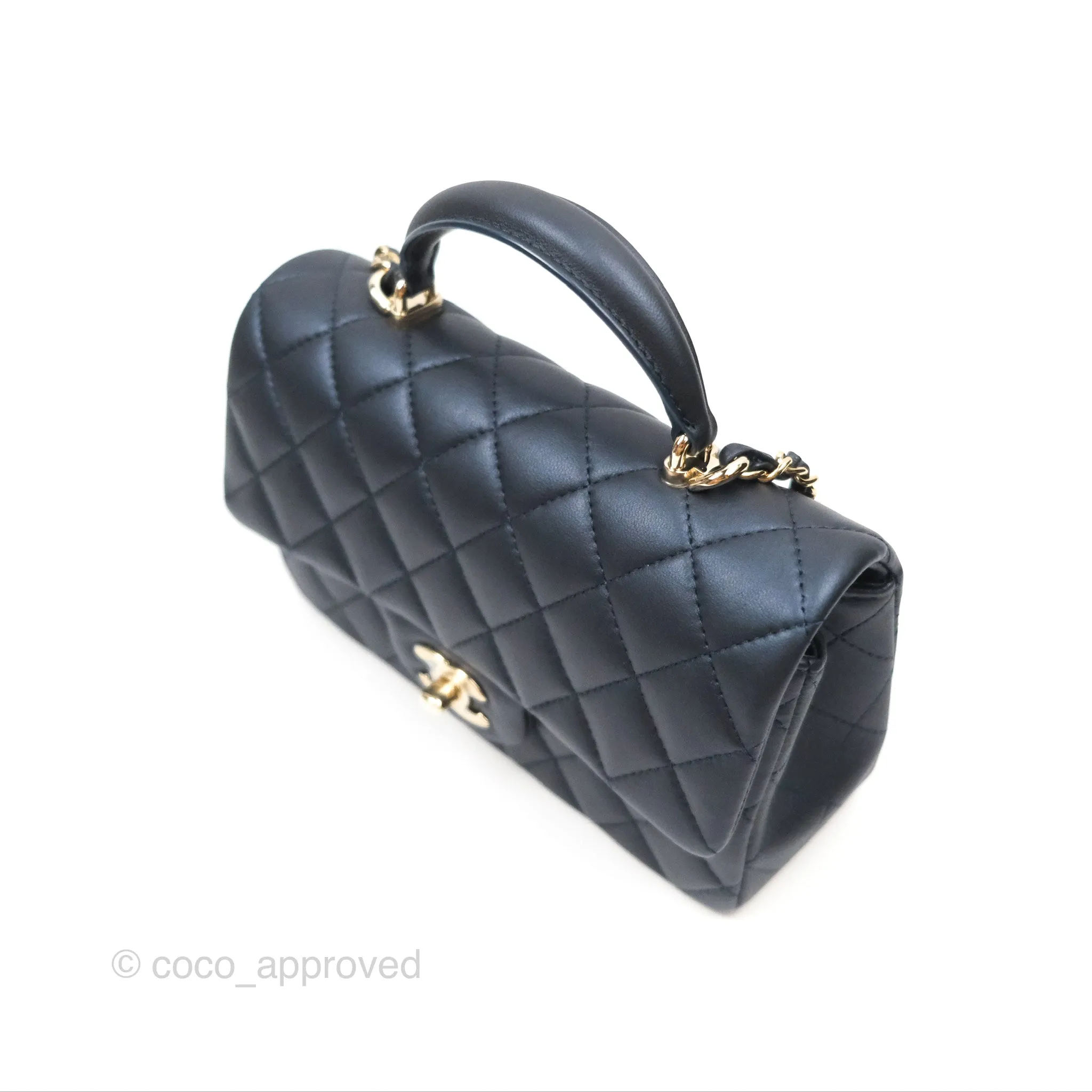 Chanel Top Handle Mini Rectangular Flap Bag Iridescent Navy Lambskin Gold Hardware