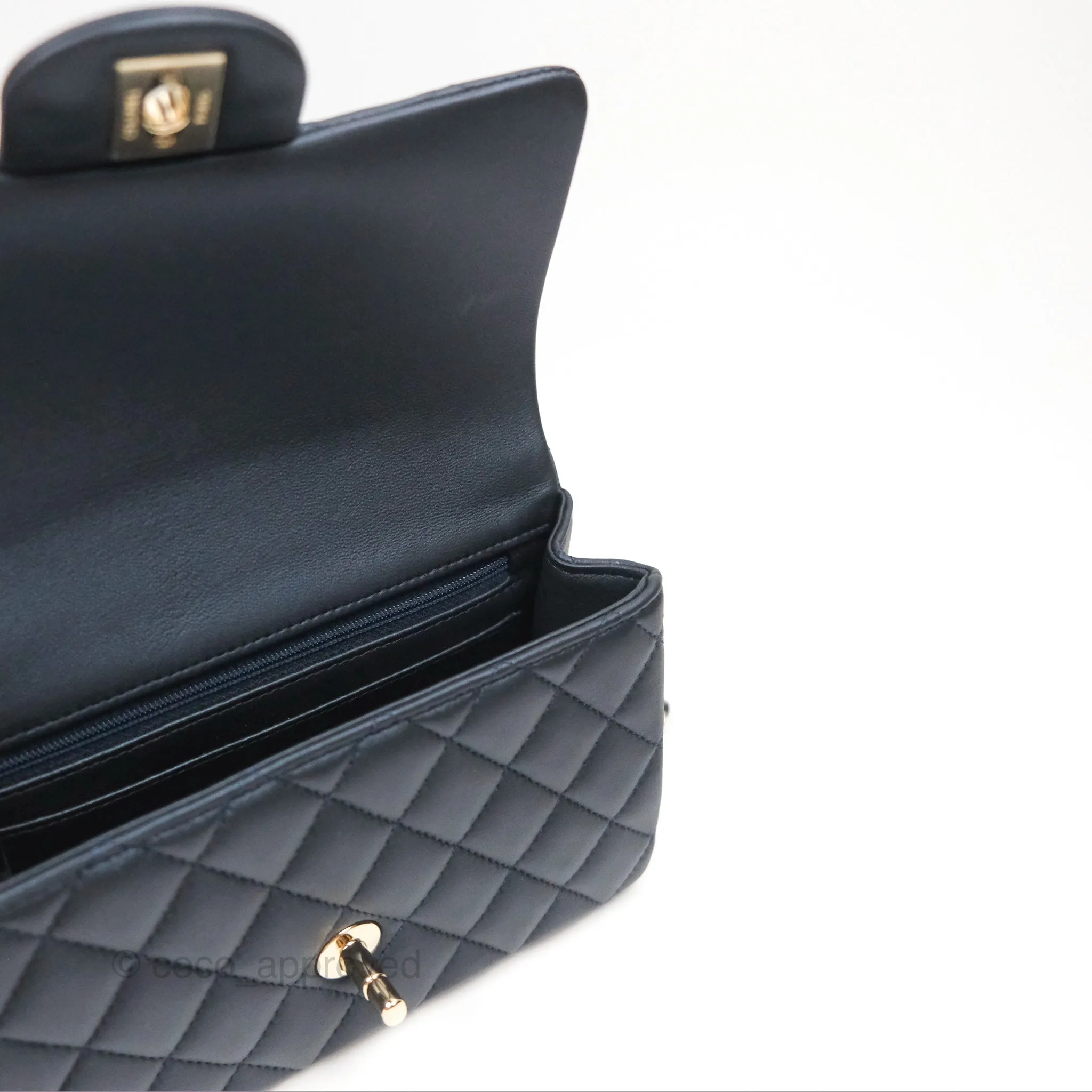 Chanel Top Handle Mini Rectangular Flap Bag Iridescent Navy Lambskin Gold Hardware