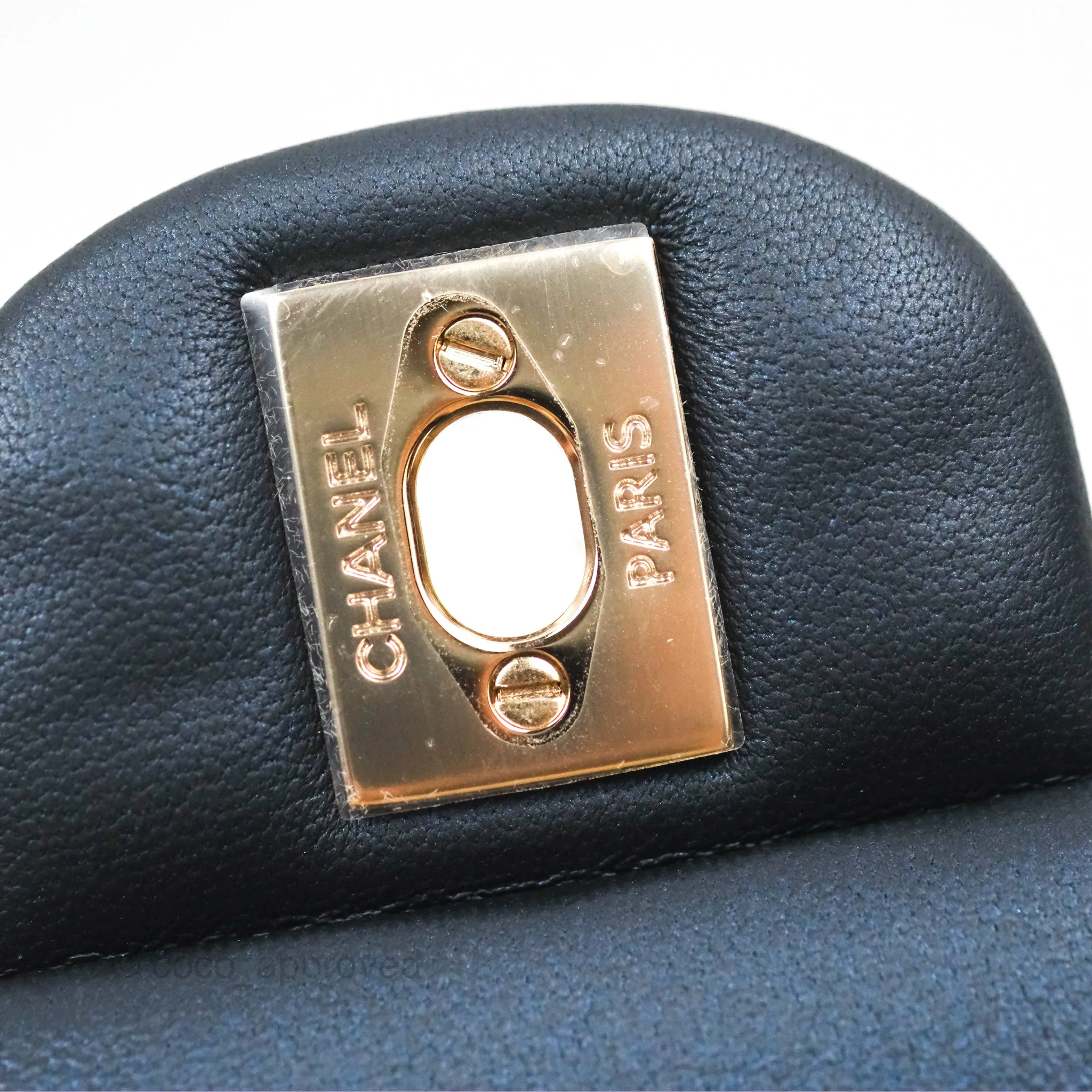 Chanel Top Handle Mini Rectangular Flap Bag Iridescent Navy Lambskin Gold Hardware