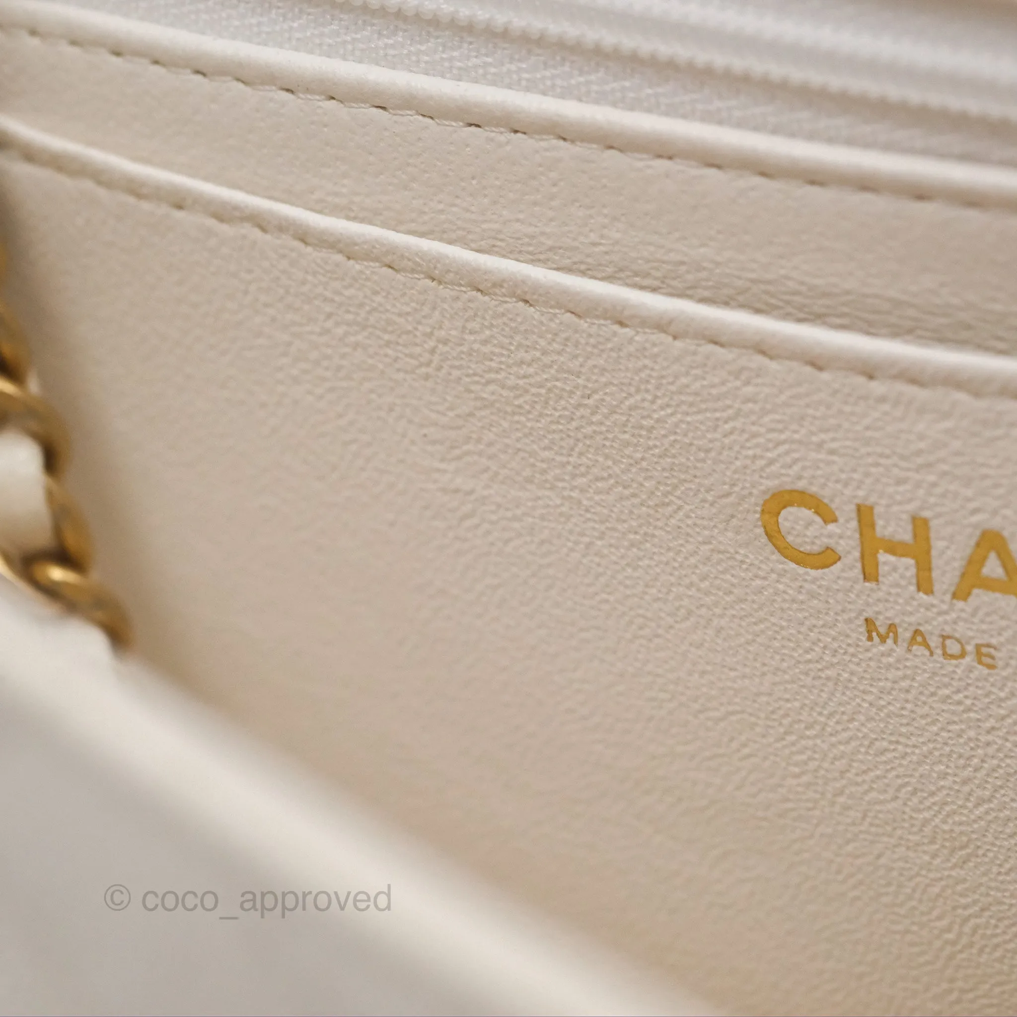 Chanel Top Handle Mini Rectangular Flap Bag Ivory White Caviar Aged Gold Hardware