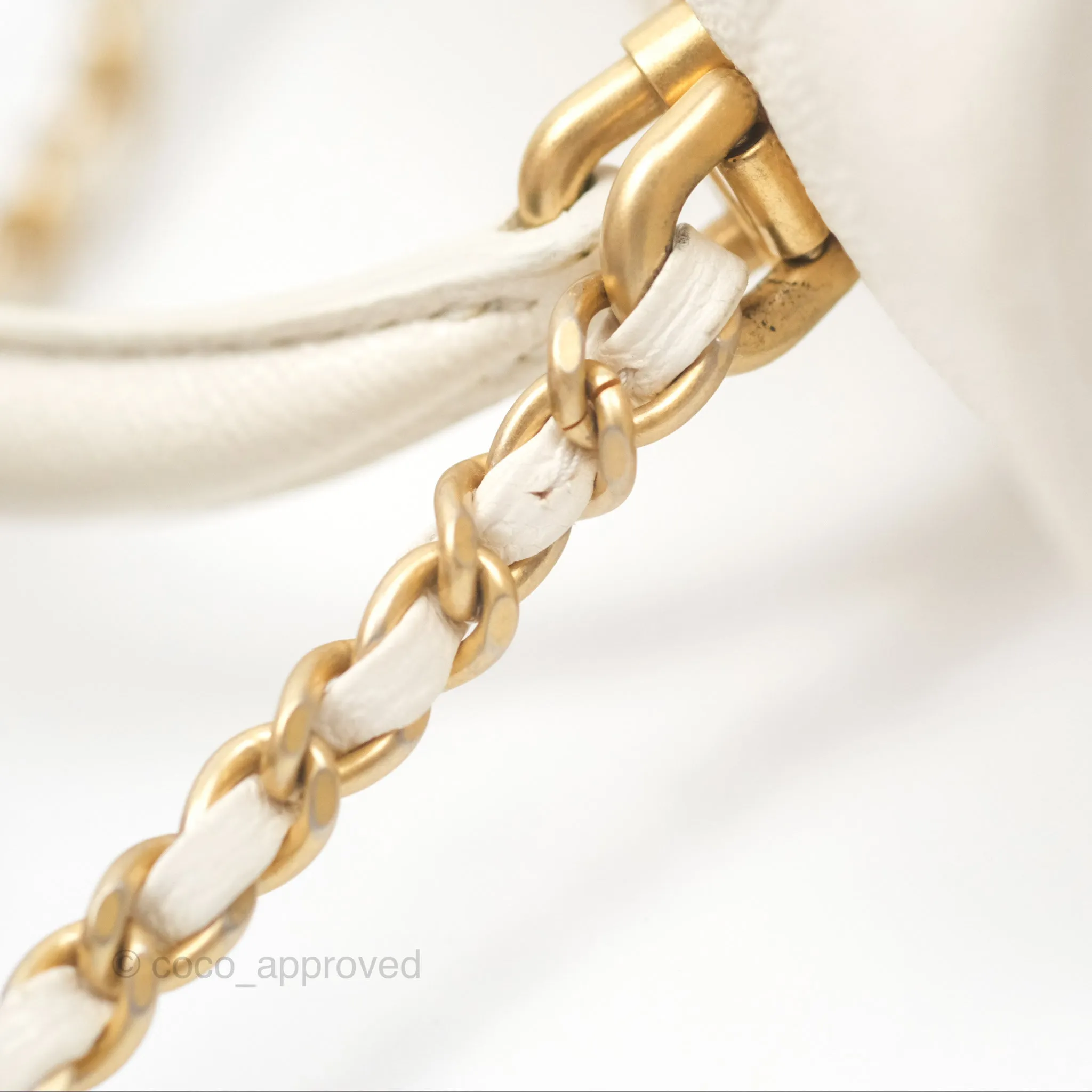 Chanel Top Handle Mini Rectangular Flap Bag Ivory White Caviar Aged Gold Hardware