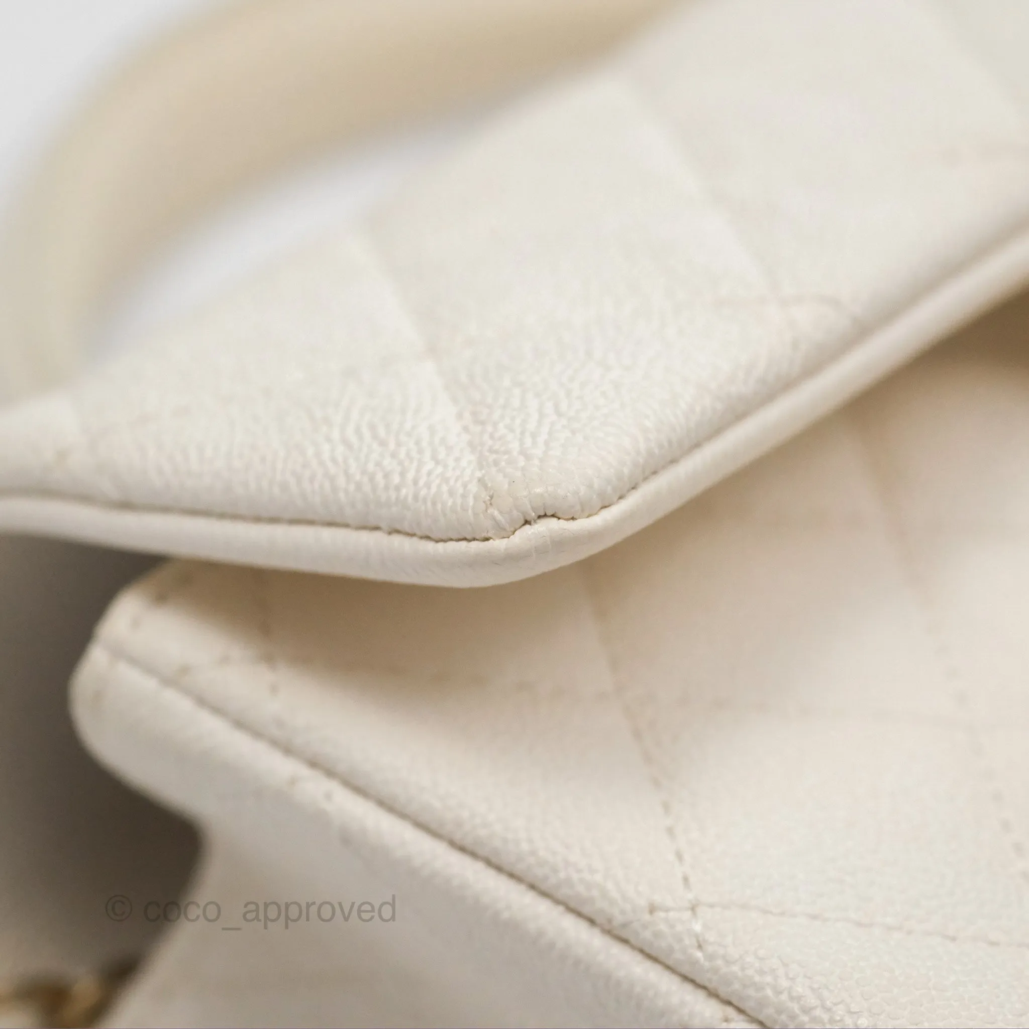 Chanel Top Handle Mini Rectangular Flap Bag Ivory White Caviar Aged Gold Hardware