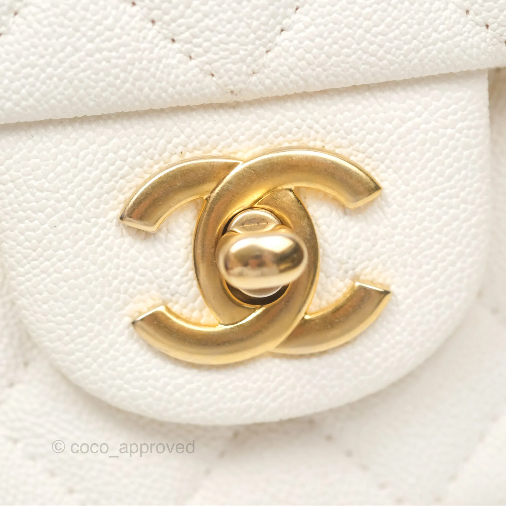 Chanel Top Handle Mini Rectangular Flap Bag Ivory White Caviar Aged Gold Hardware