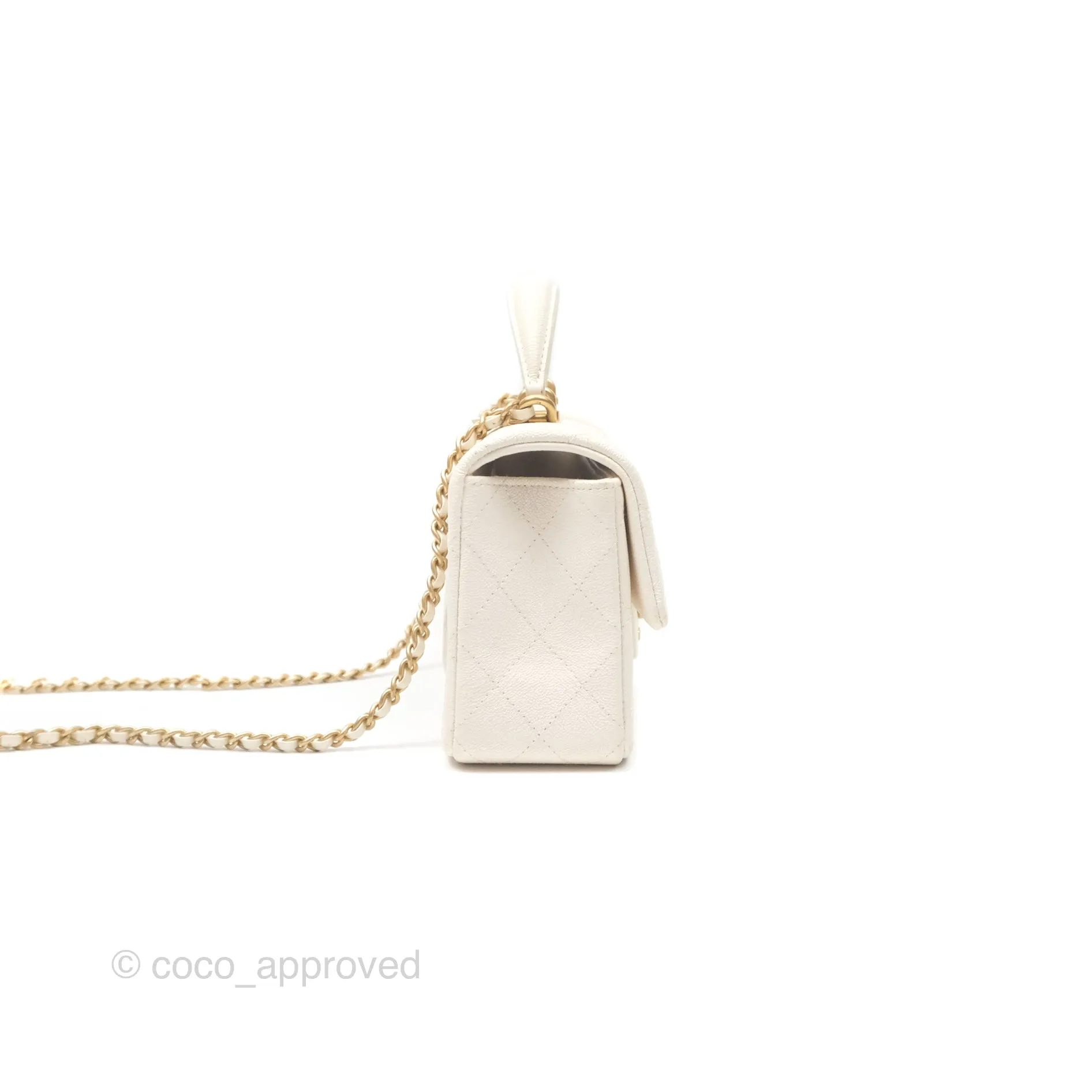 Chanel Top Handle Mini Rectangular Flap Bag Ivory White Caviar Aged Gold Hardware