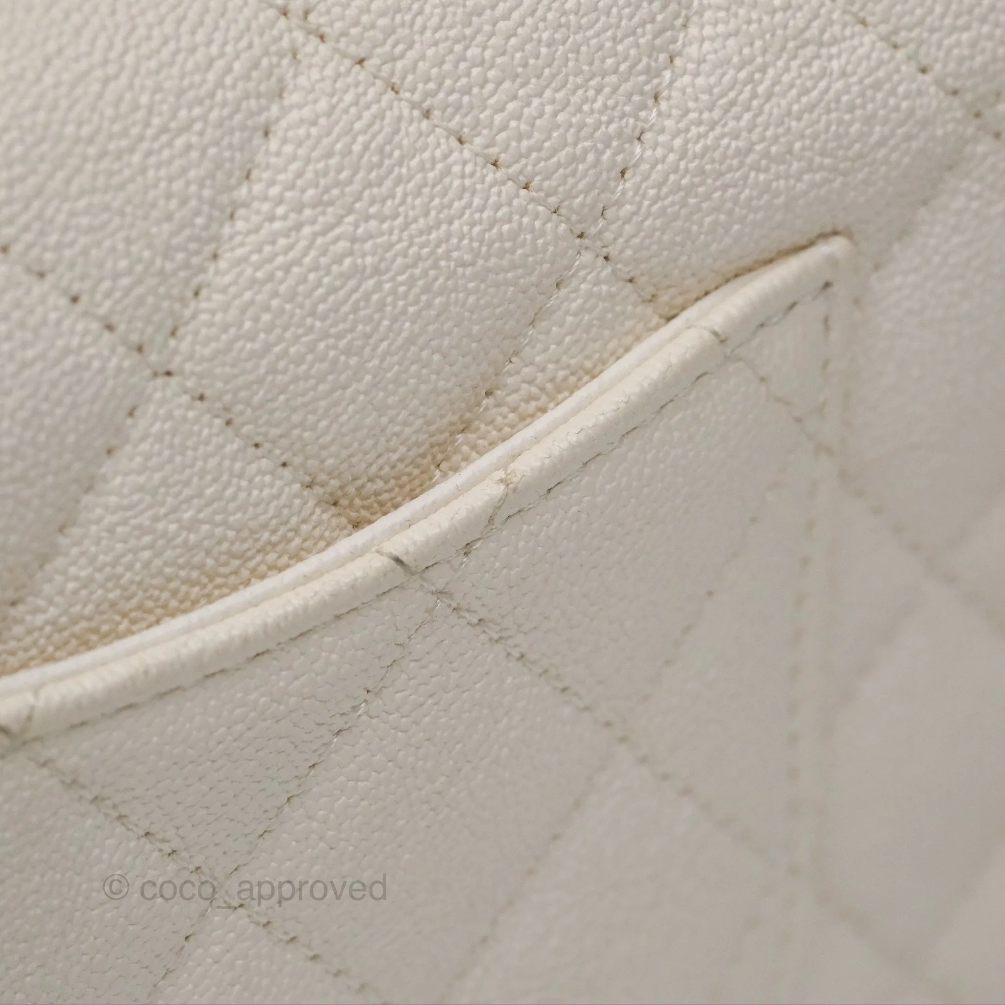 Chanel Top Handle Mini Rectangular Flap Bag Ivory White Caviar Aged Gold Hardware