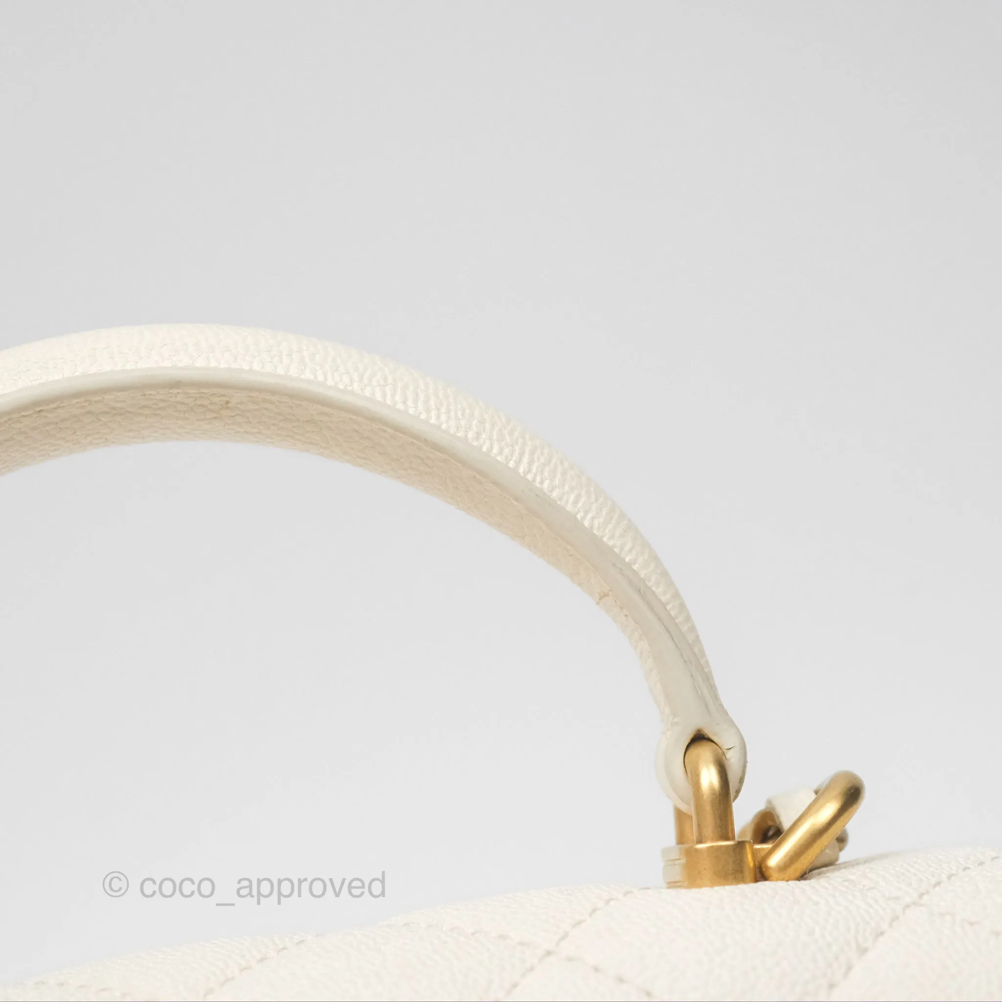 Chanel Top Handle Mini Rectangular Flap Bag Ivory White Caviar Aged Gold Hardware