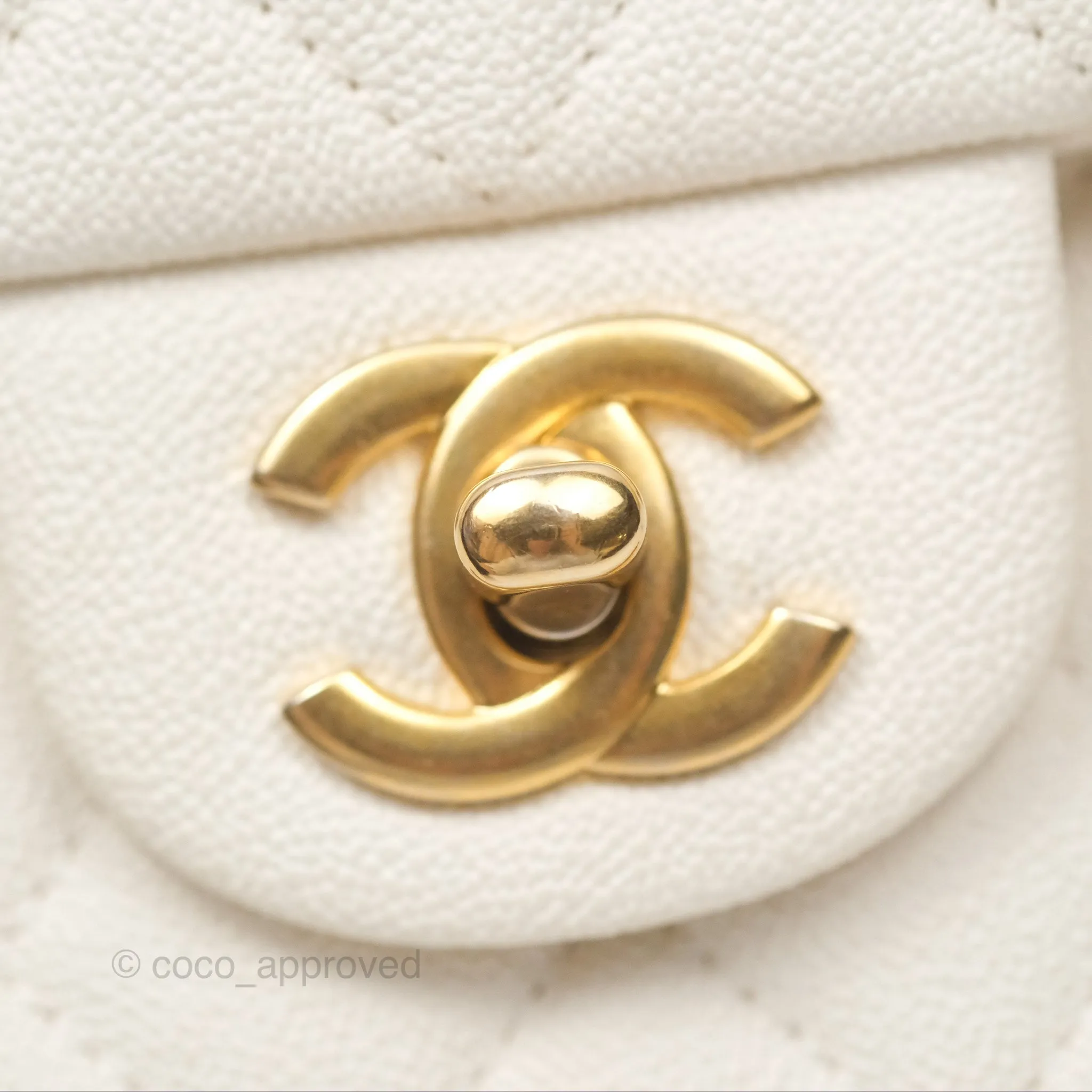 Chanel Top Handle Mini Rectangular Flap Bag Ivory White Caviar Aged Gold Hardware