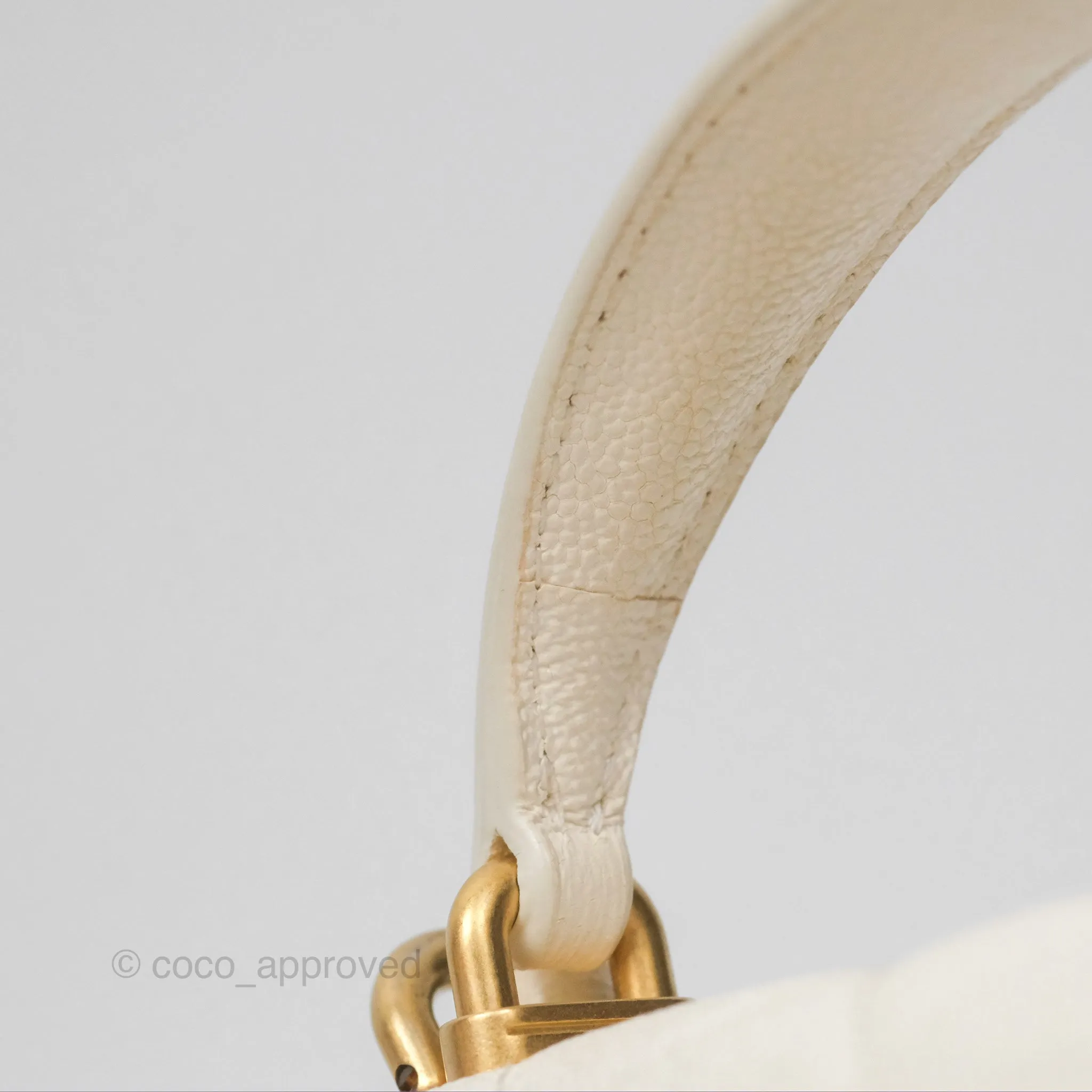 Chanel Top Handle Mini Rectangular Flap Bag Ivory White Caviar Aged Gold Hardware