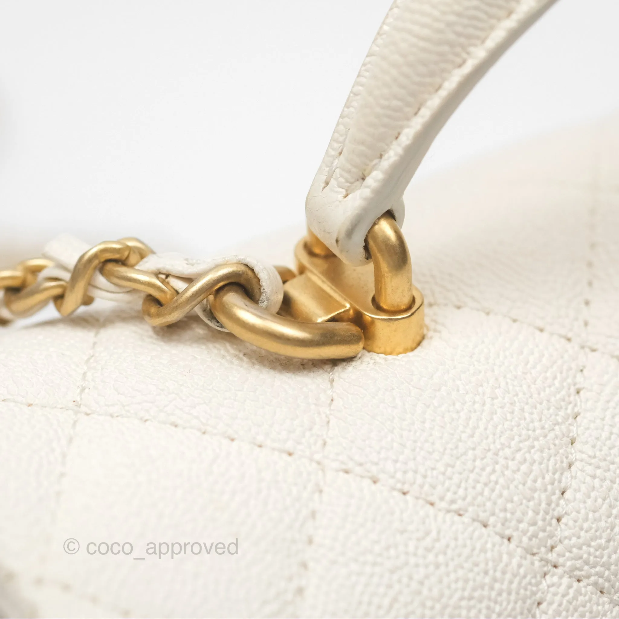 Chanel Top Handle Mini Rectangular Flap Bag Ivory White Caviar Aged Gold Hardware