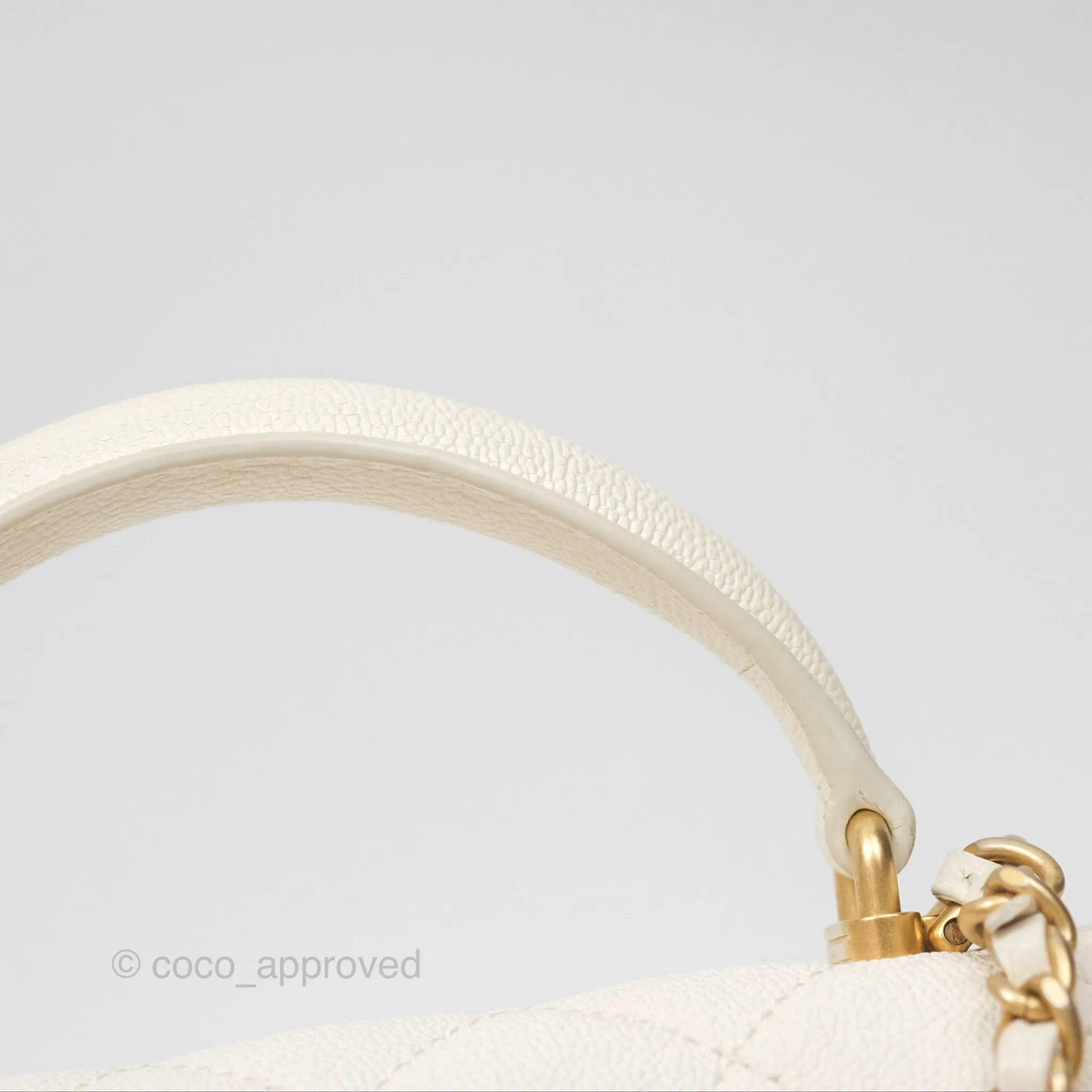 Chanel Top Handle Mini Rectangular Flap Bag Ivory White Caviar Aged Gold Hardware