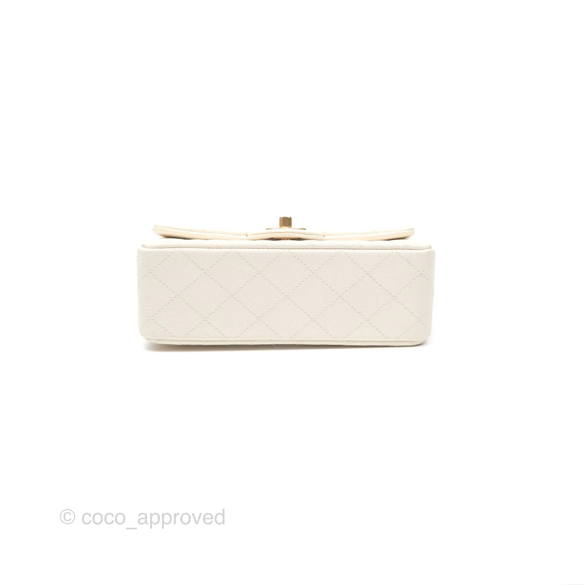 Chanel Top Handle Mini Rectangular Flap Bag Ivory White Caviar Aged Gold Hardware