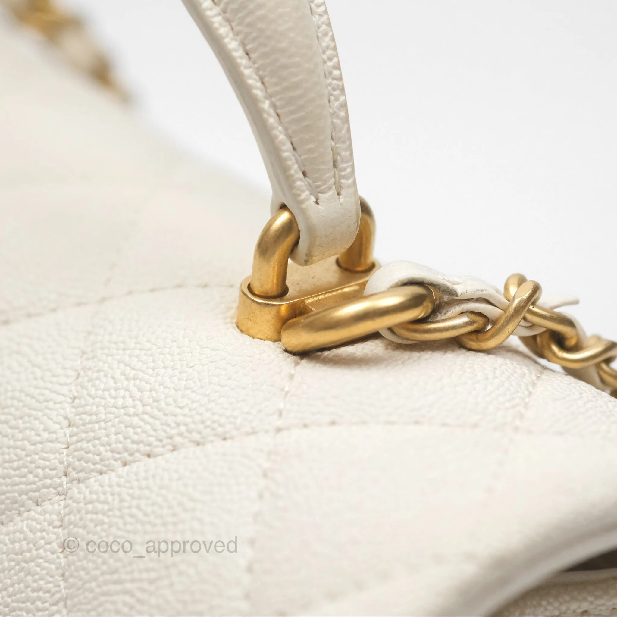 Chanel Top Handle Mini Rectangular Flap Bag Ivory White Caviar Aged Gold Hardware