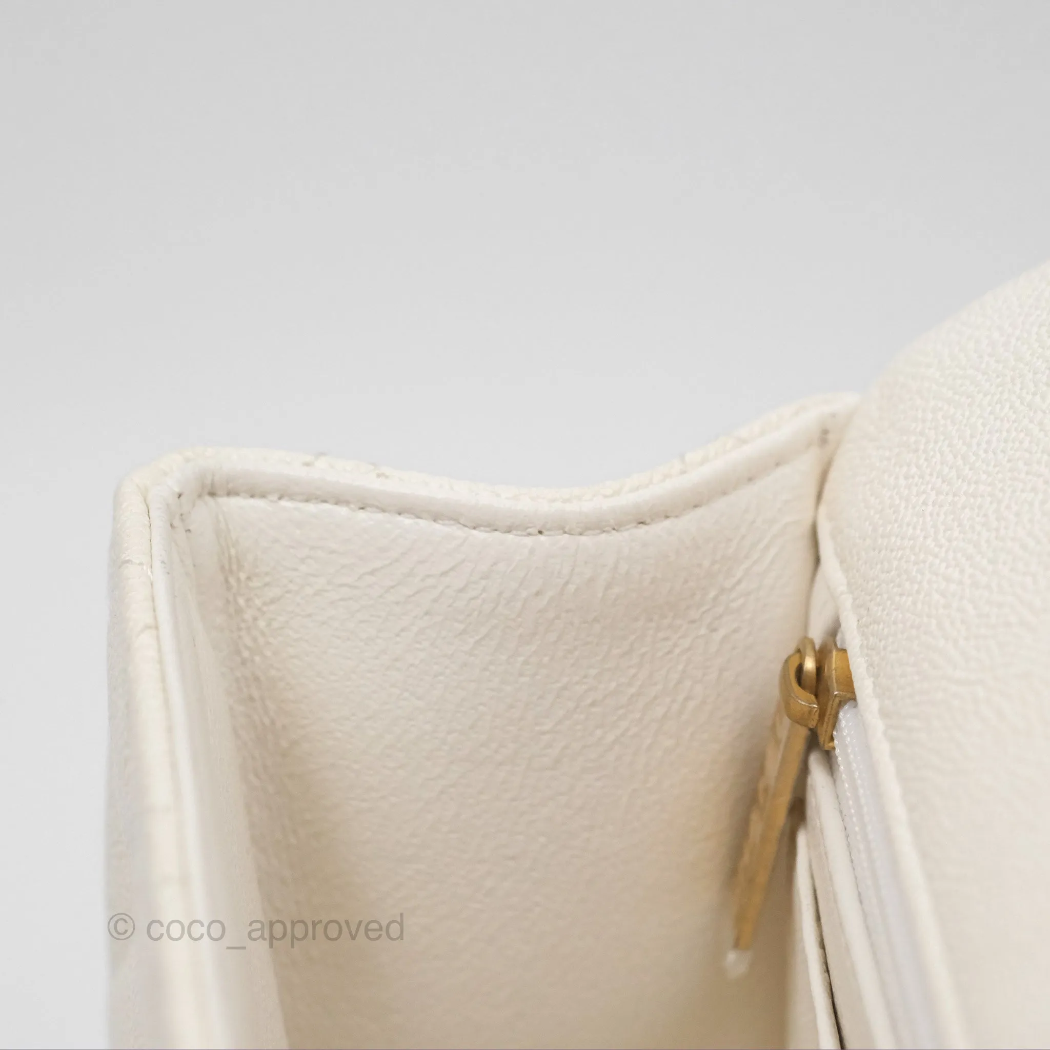 Chanel Top Handle Mini Rectangular Flap Bag Ivory White Caviar Aged Gold Hardware