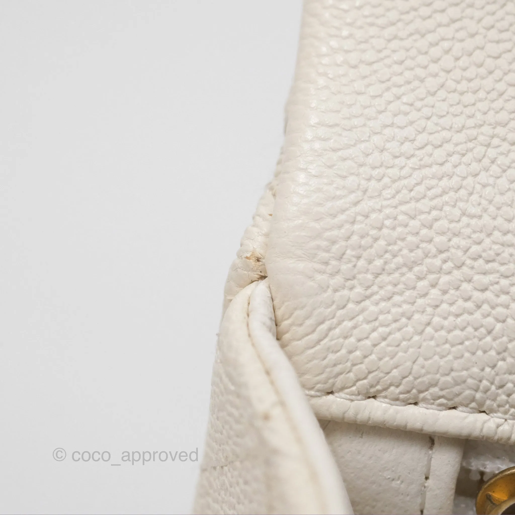 Chanel Top Handle Mini Rectangular Flap Bag Ivory White Caviar Aged Gold Hardware