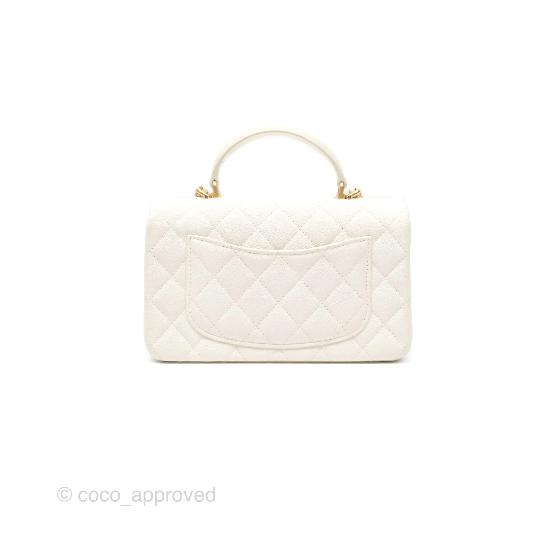 Chanel Top Handle Mini Rectangular Flap Bag Ivory White Caviar Aged Gold Hardware