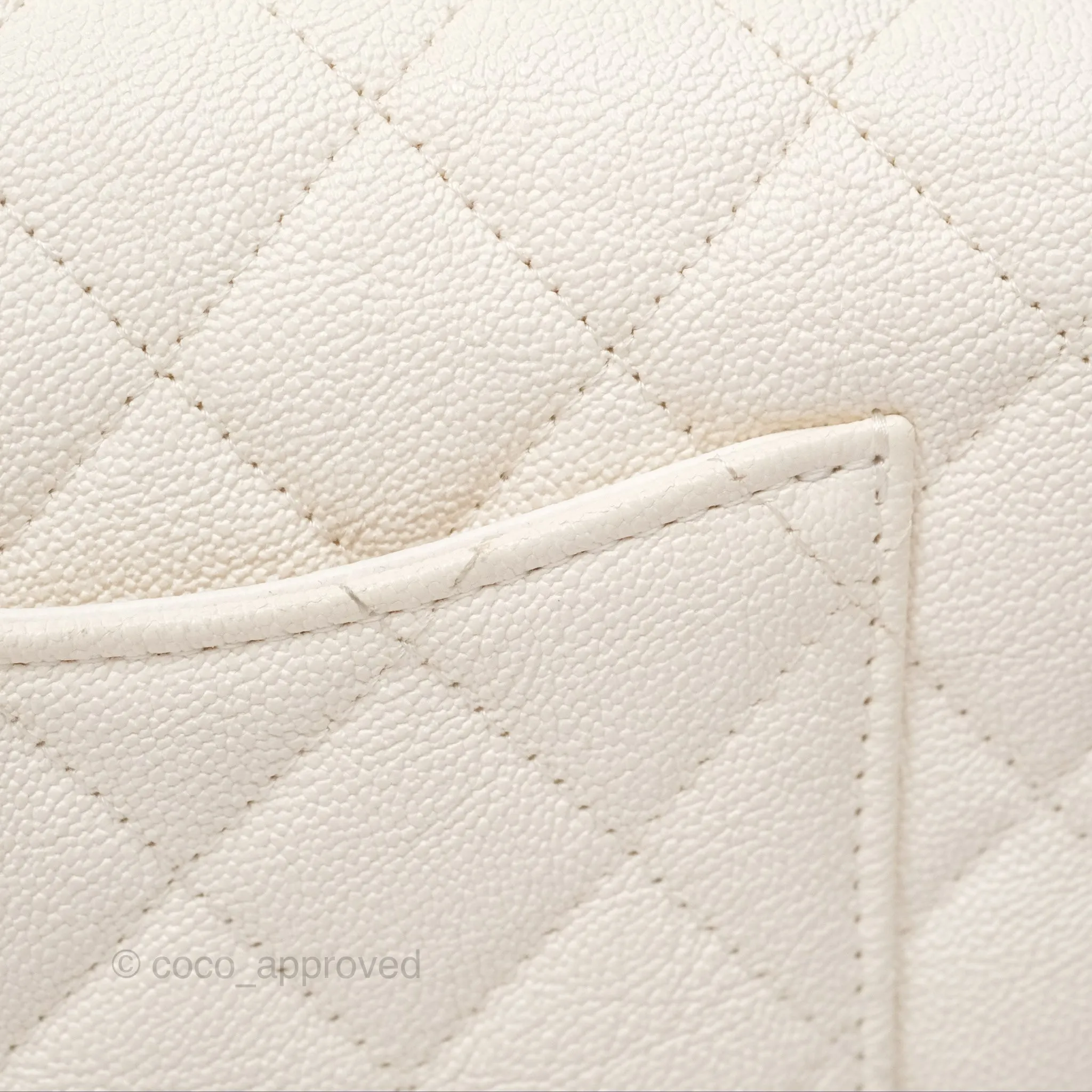 Chanel Top Handle Mini Rectangular Flap Bag Ivory White Caviar Aged Gold Hardware