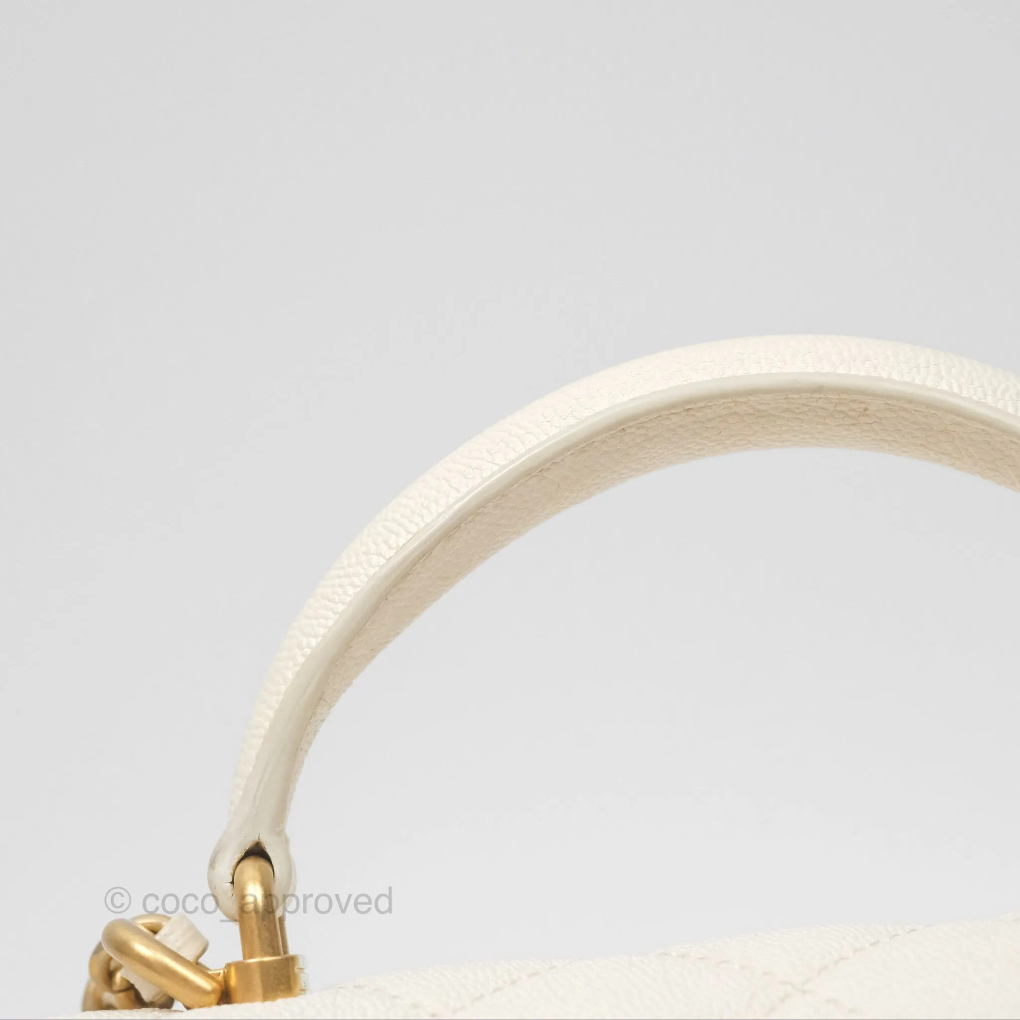 Chanel Top Handle Mini Rectangular Flap Bag Ivory White Caviar Aged Gold Hardware