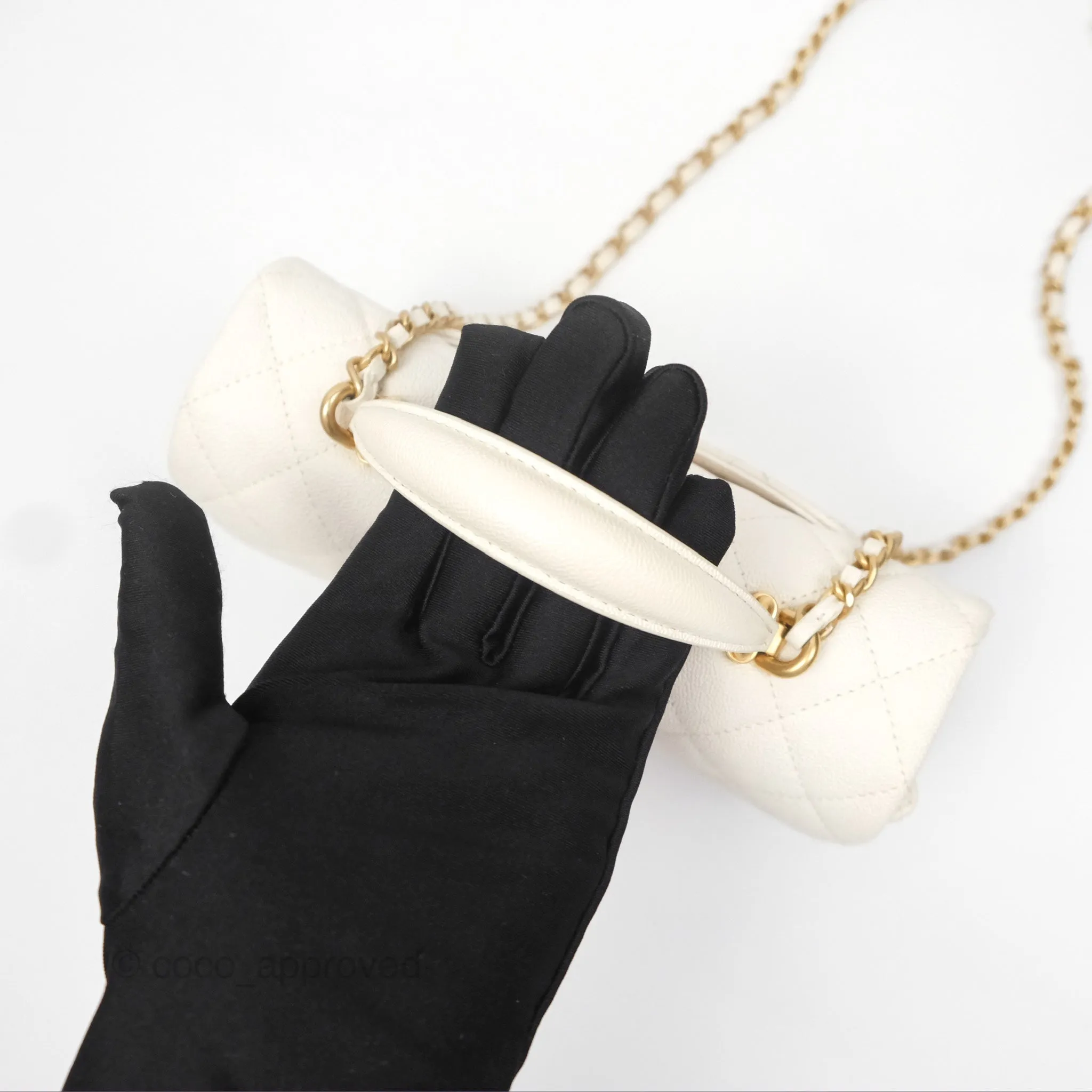 Chanel Top Handle Mini Rectangular Flap Bag Ivory White Caviar Aged Gold Hardware